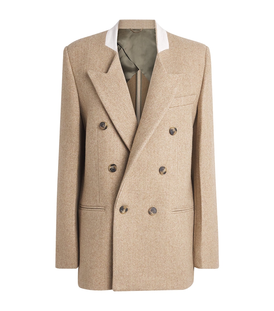 Victoria Beckham Womens Wool-Blend Double-Breasted Jacket Camel Melange Image 1