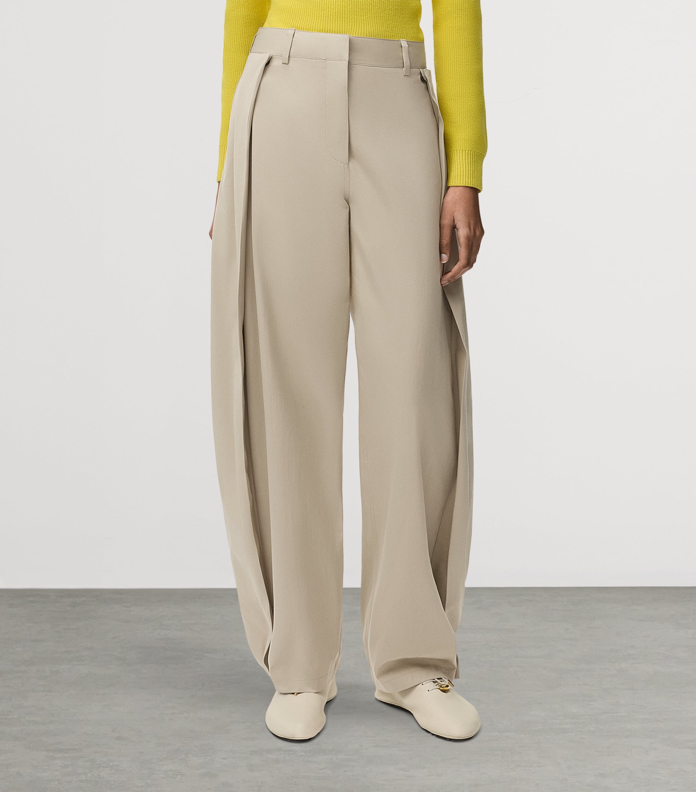 LOEWE Womens Cotton-Silk Layered Trousers Beige Image 3