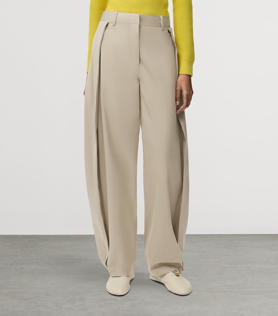 LOEWE Womens Cotton-Silk Layered Trousers Beige Image 3