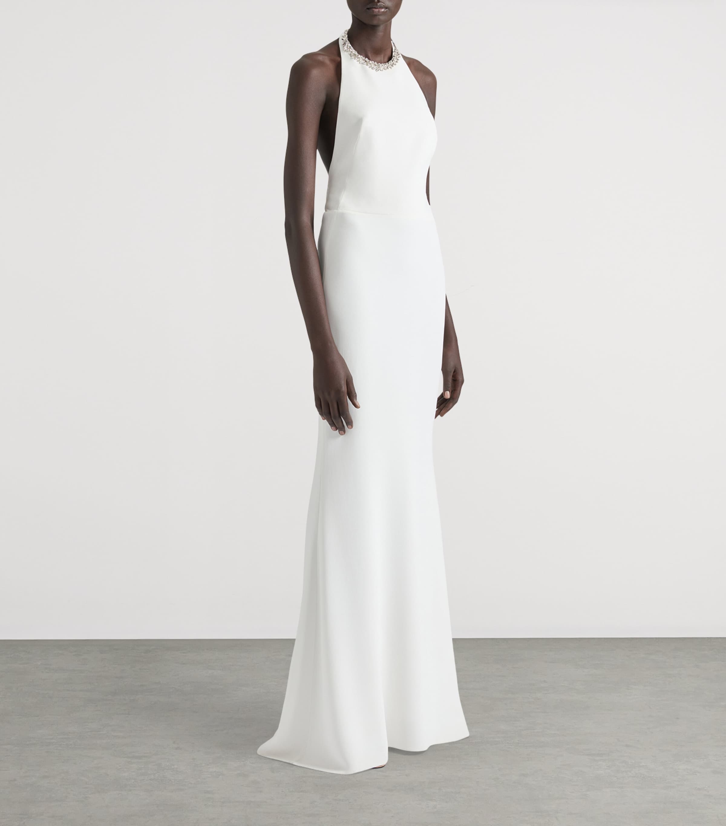 Satin Embellished Halterneck Dress IVORY Image 2