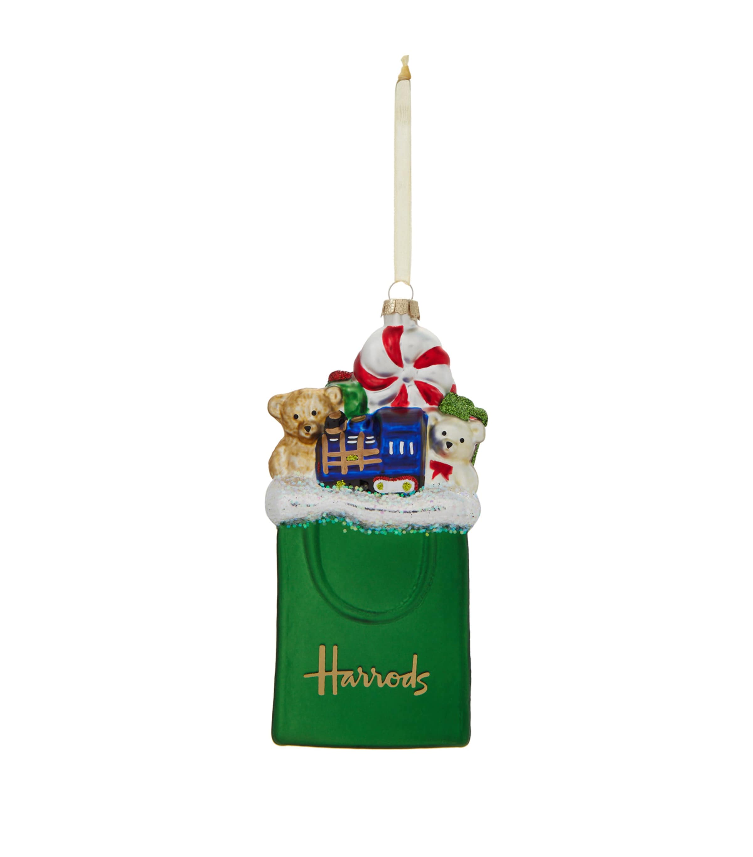 Harrods Shopping Bag Christmas Decoration In Green