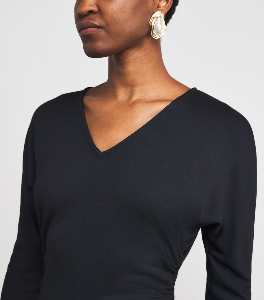 Jersey V-Neck Slim Top BLACK Image 6