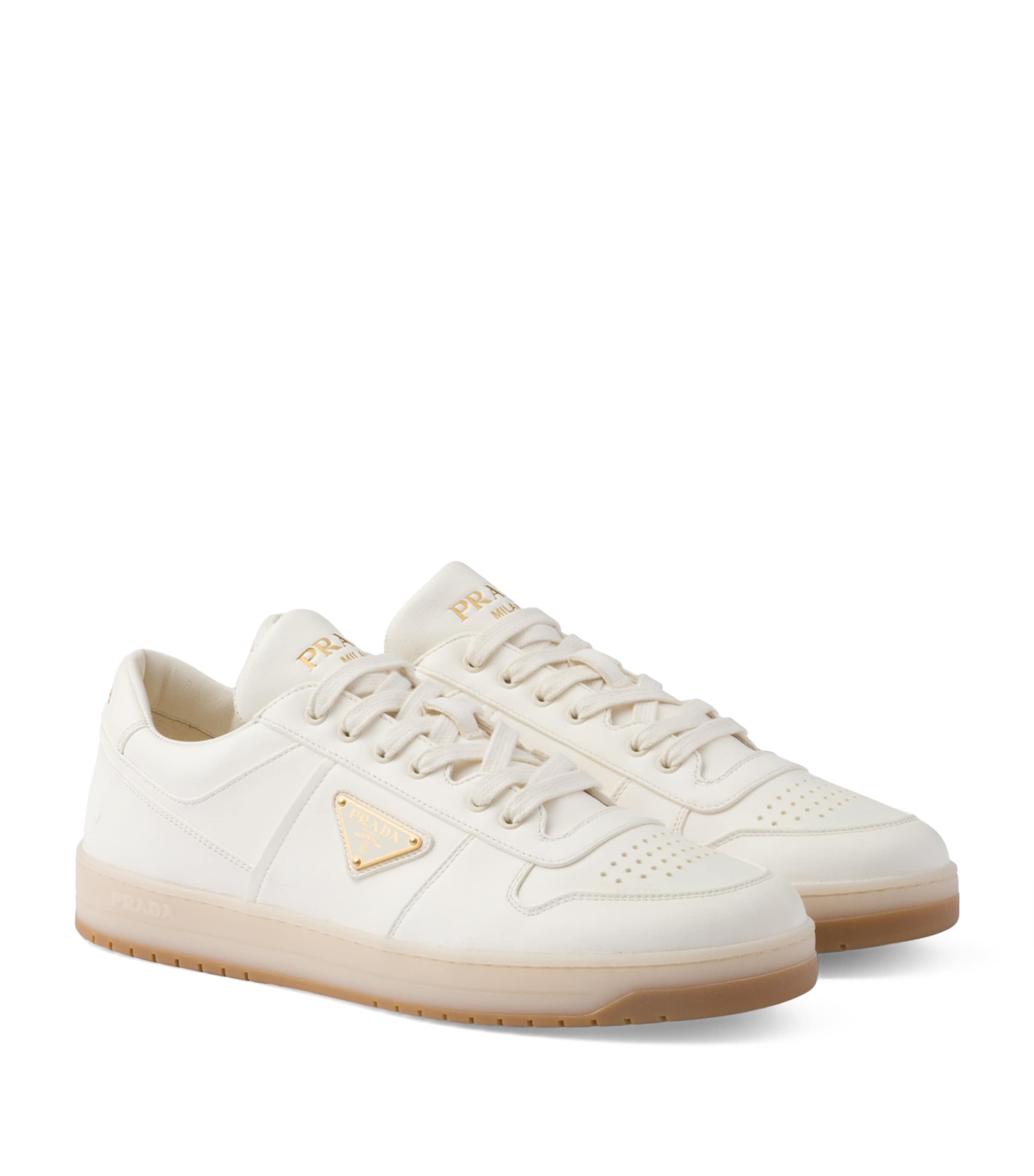 【関税＆送料込み】Prada Nappa Leather Sneakers Prada Neutral Nappa Leather Downtown Sneakers | Harrods UK