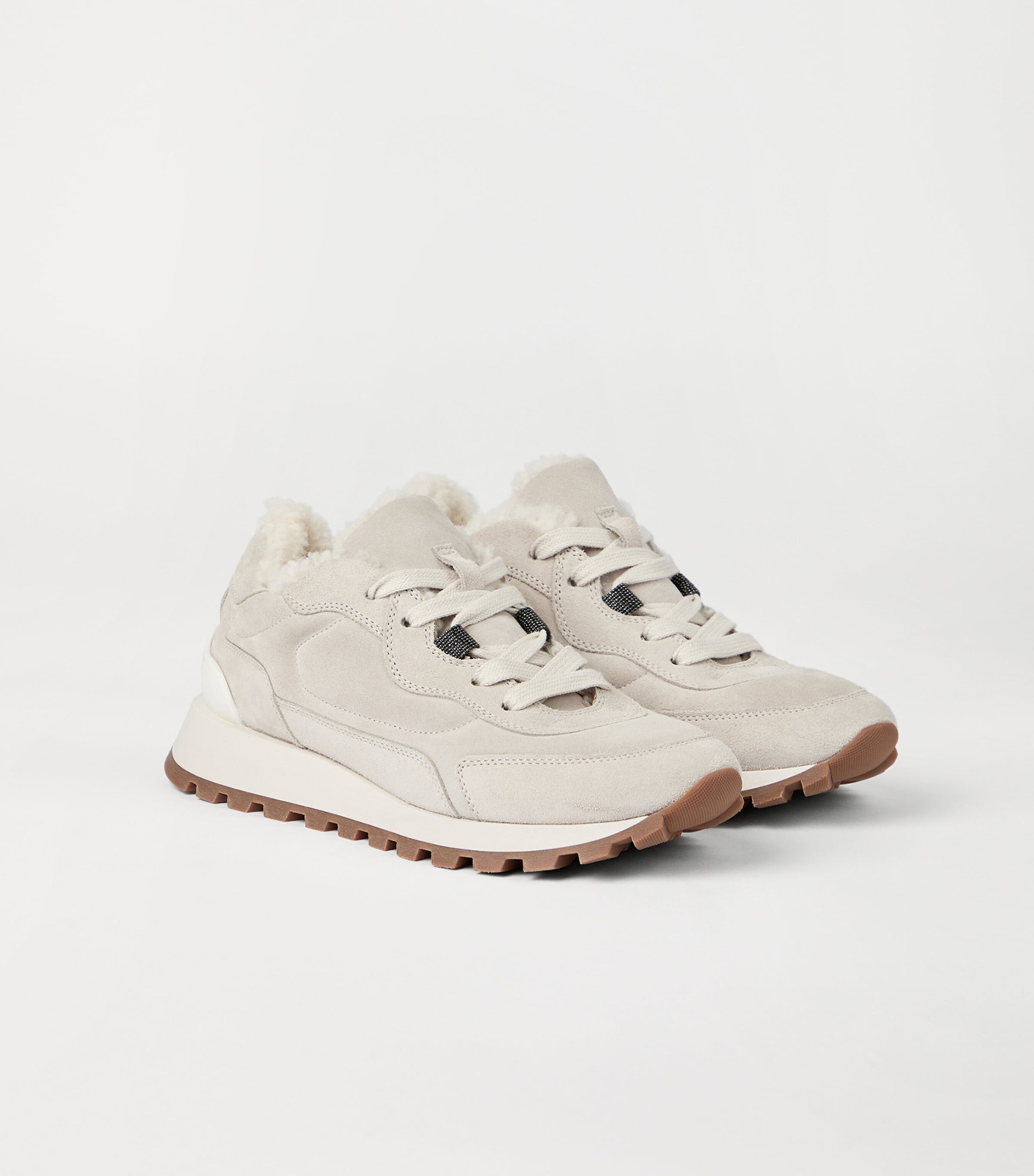 Suede Shearling-Trim Sneakers C9593 Image 2