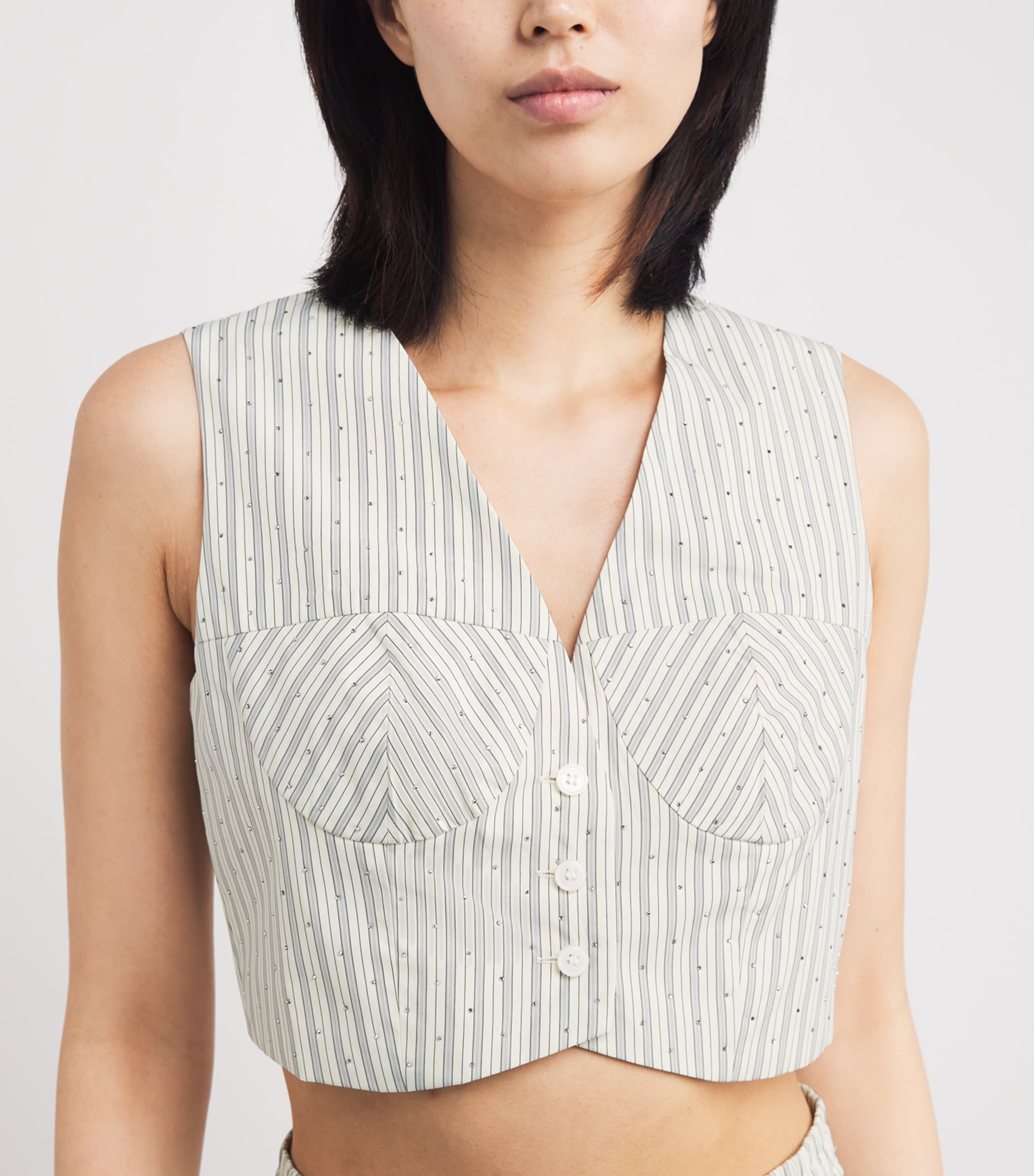 Embellished Stripe Crop Top ECRU Image 6