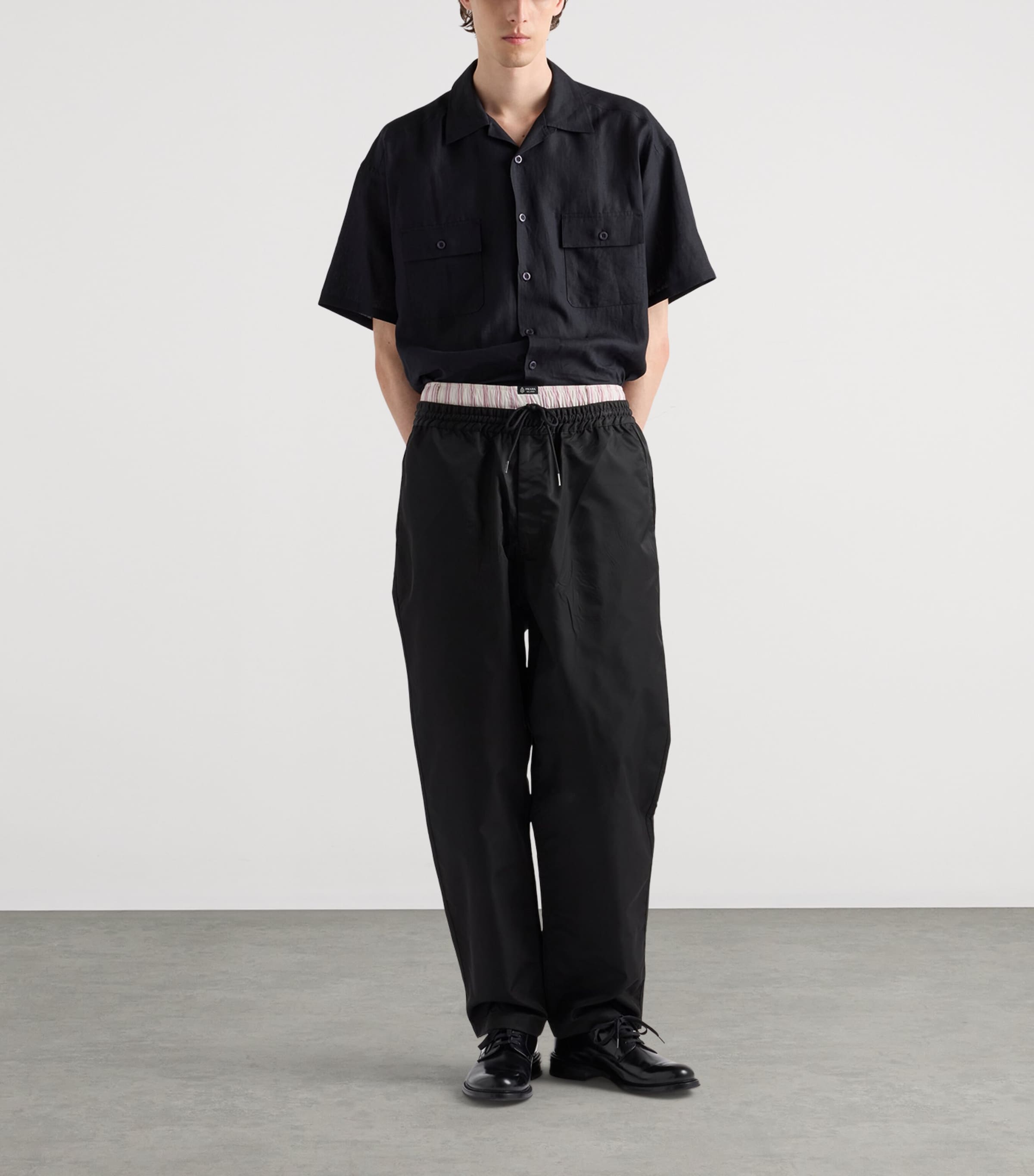 Prada Mens Linen Short-Sleeve Shirt Black Image 2
