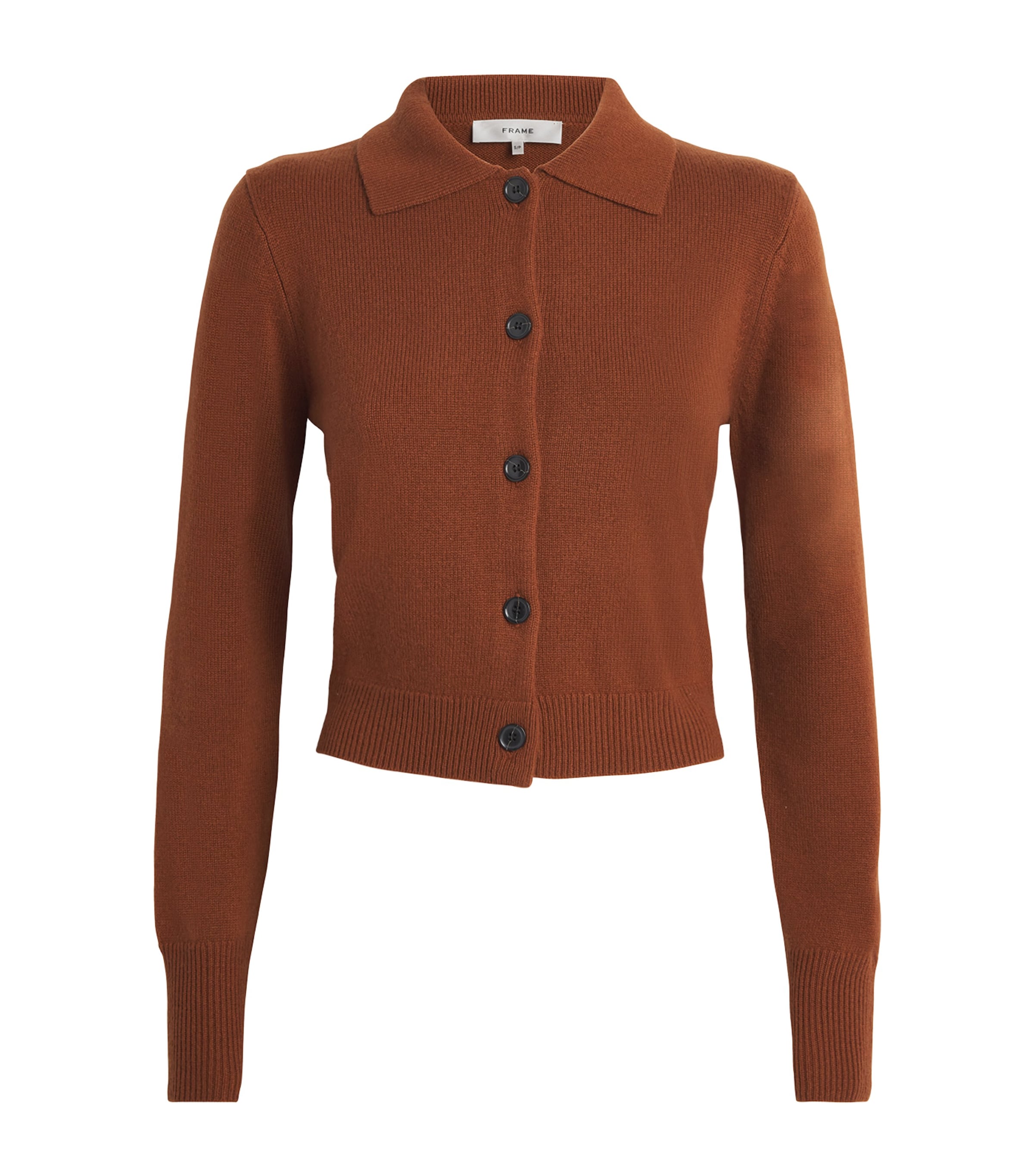 Frame Womens Chestnut Shrunken Spread-collar Cashmere Cardigan In Brown