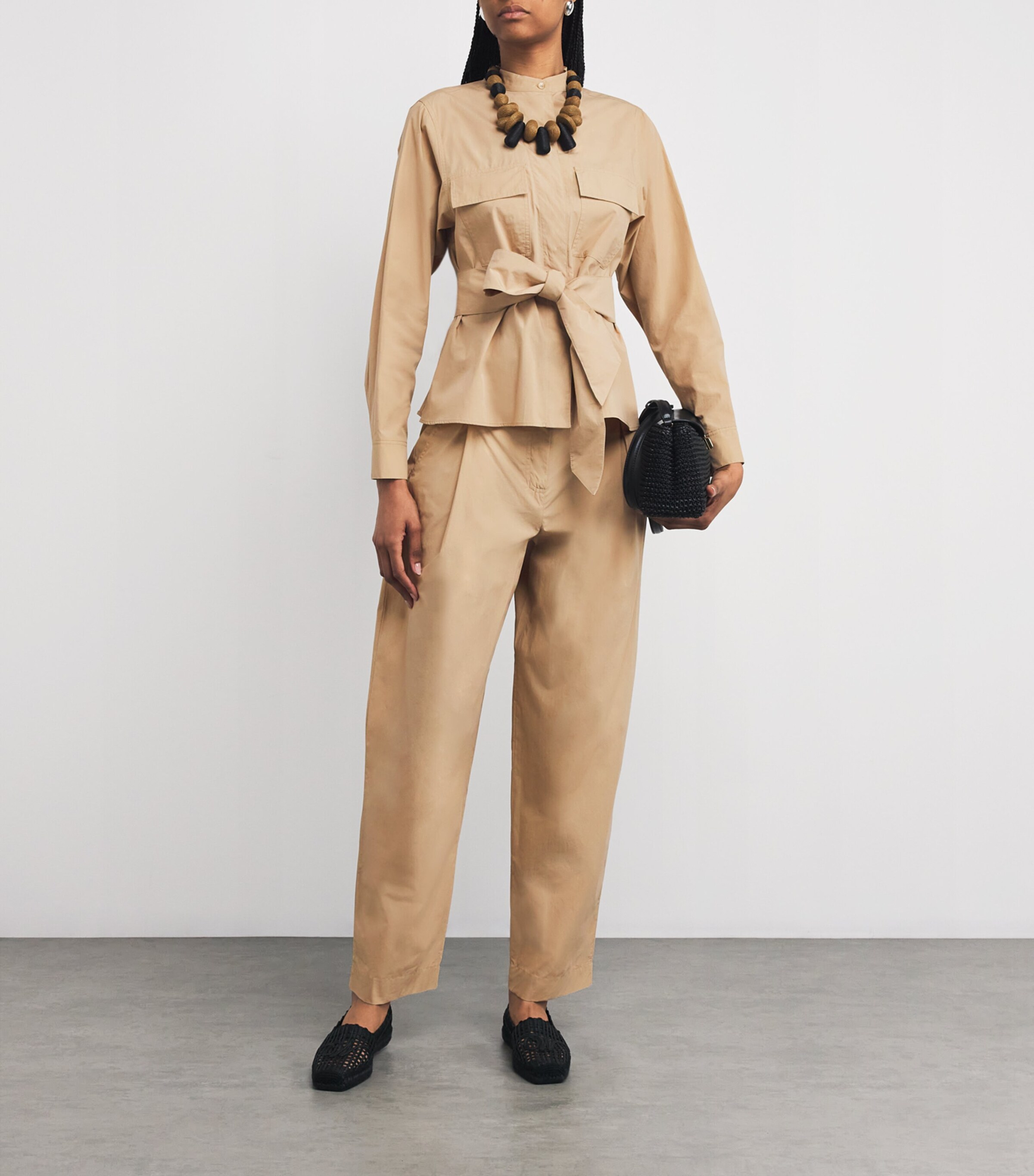 Cotton High-Rise Trousers BEIGE Image 2