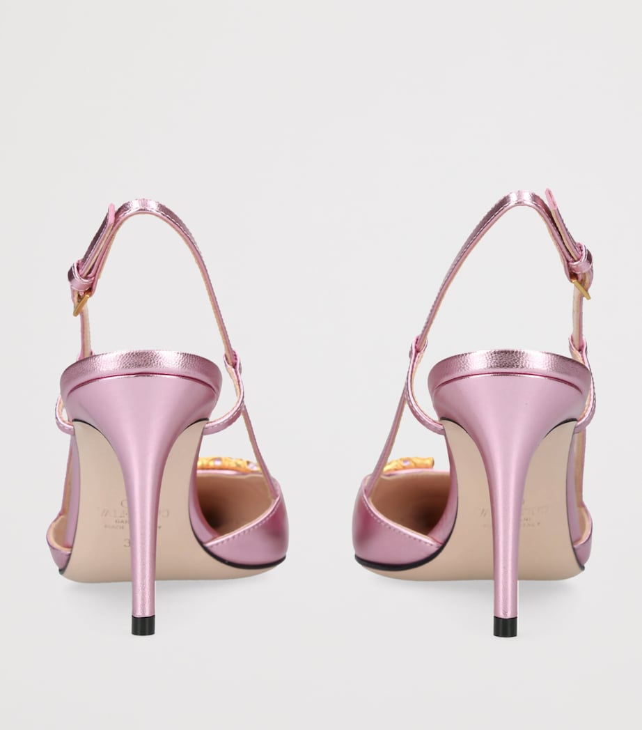 Leather VLogo Strass Slingback Pumps 80 PALE PINK Image 2