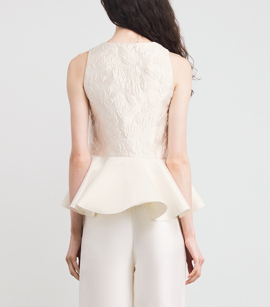 Satin Jacquard Peplum Top 135 EGRET Image 4