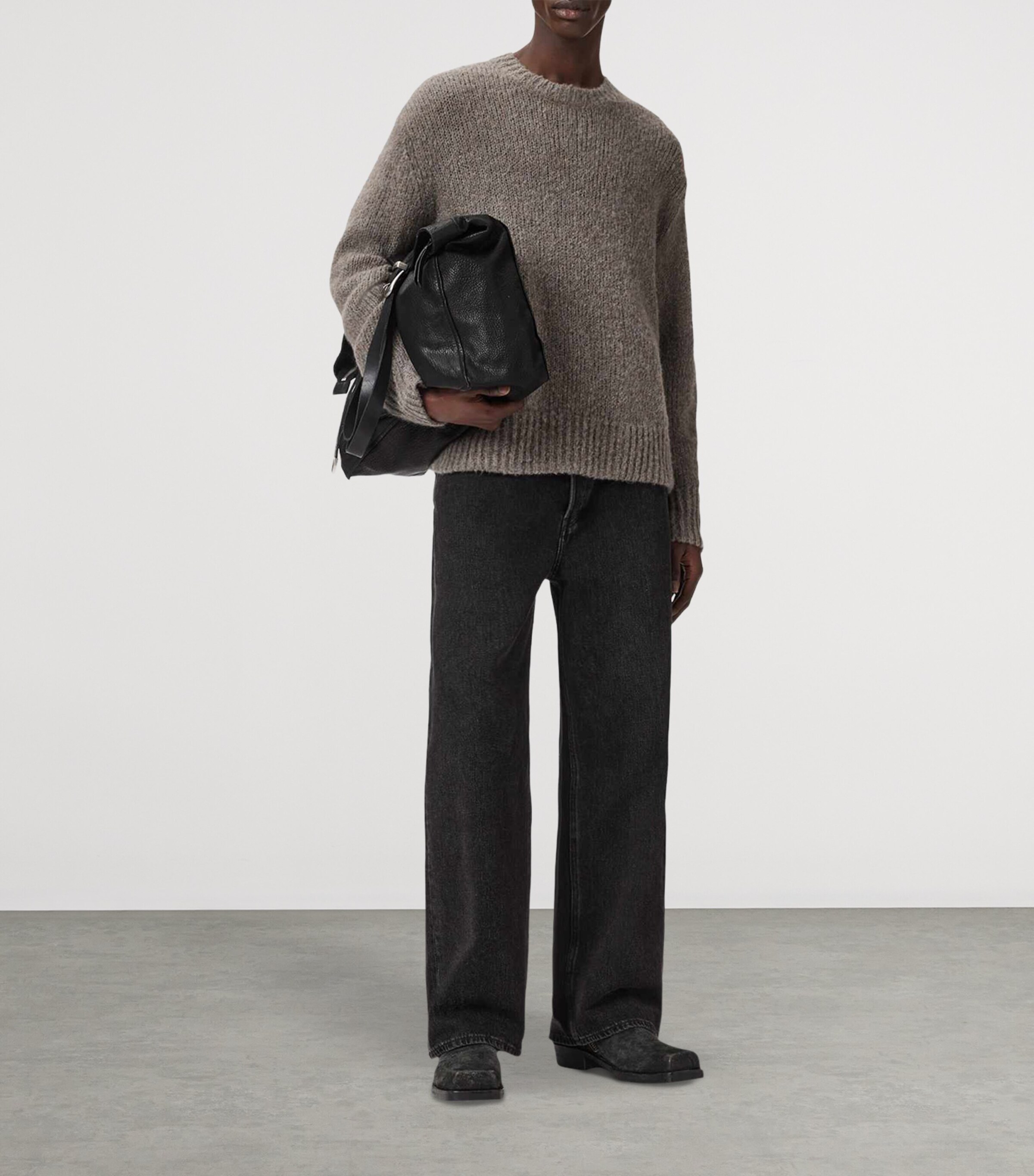 AllSaints Mens Wool-Alpaca-Blend Saku Sweater Metal Grey Image 6