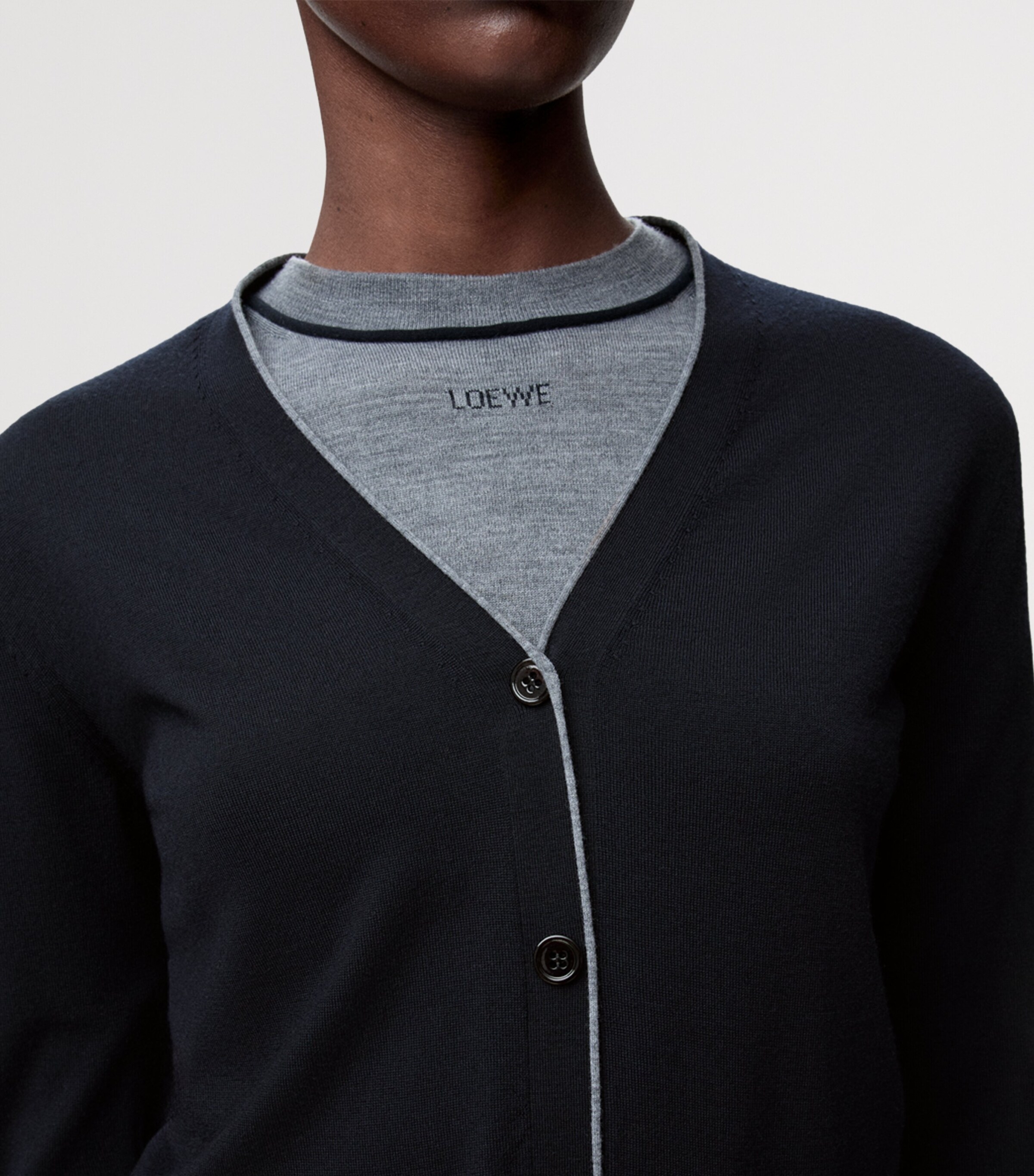 LOEWE Womens Wool V-Neck Cardigan Navy Blue/grey Image 5