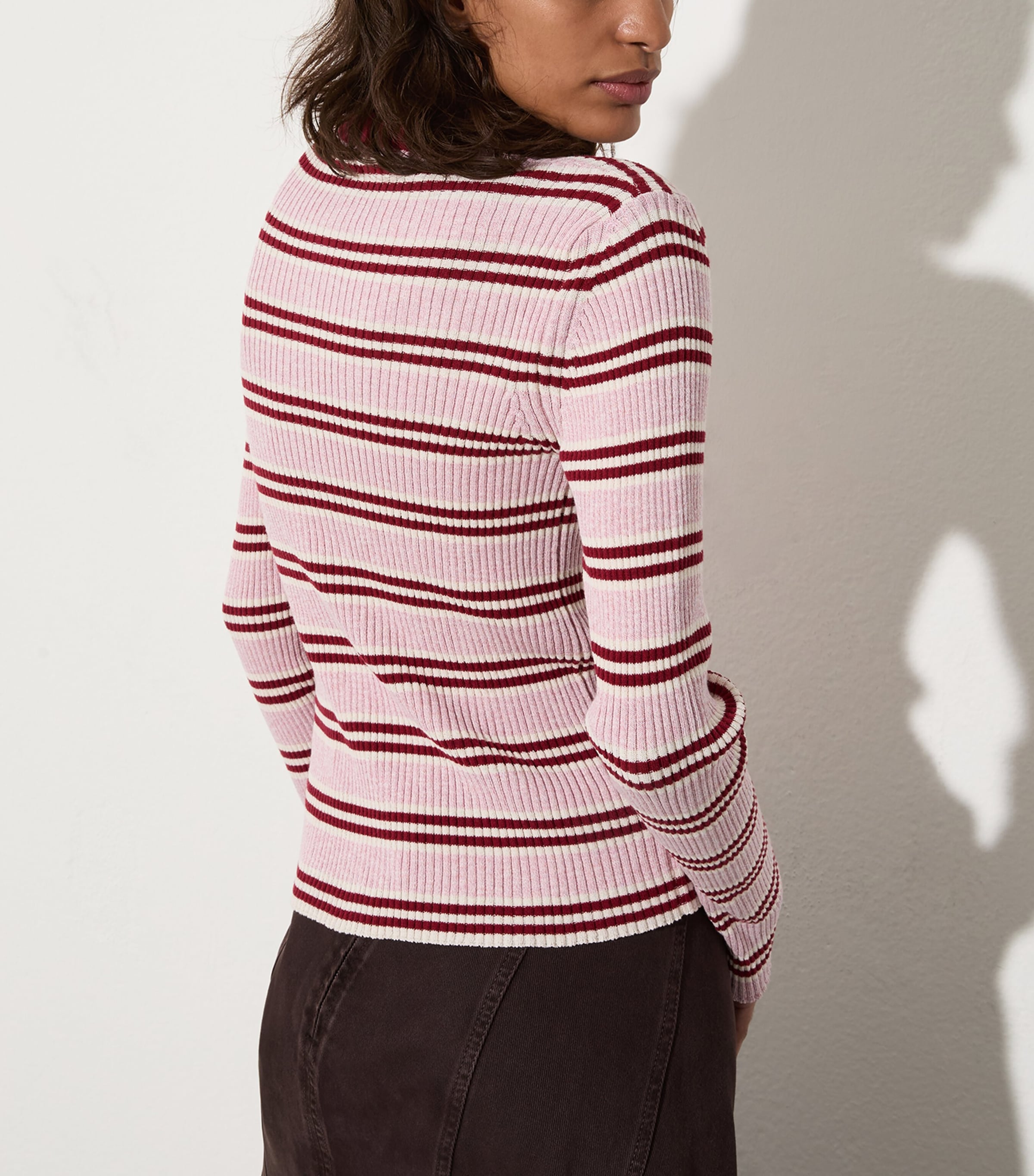 Rib-Knit Stripe Polo Sweater RED Image 4