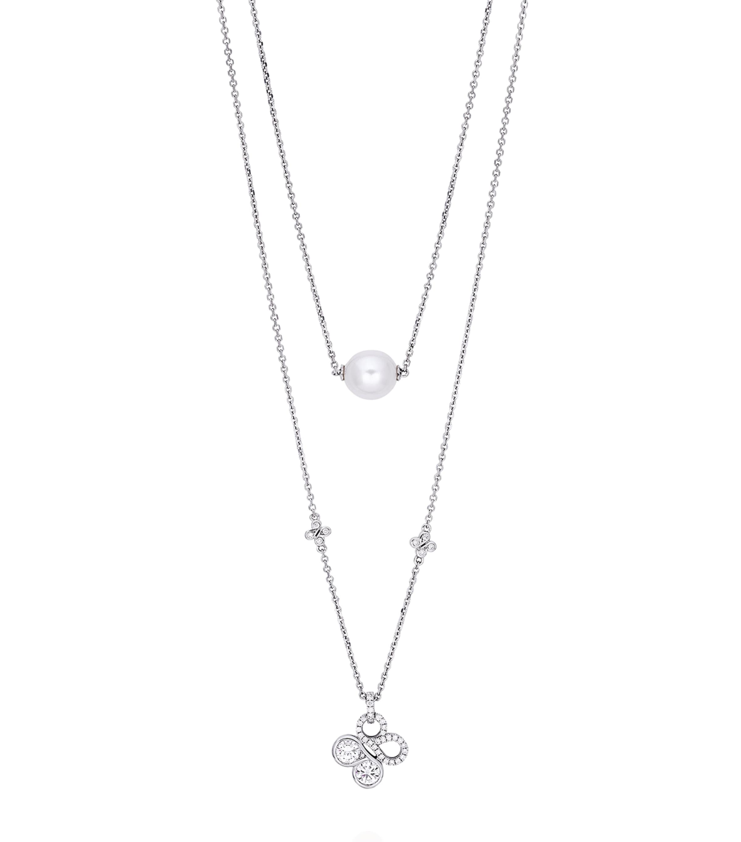 Shop Boodles White Gold, Diamond And Pearl Be  Double Layer Necklace