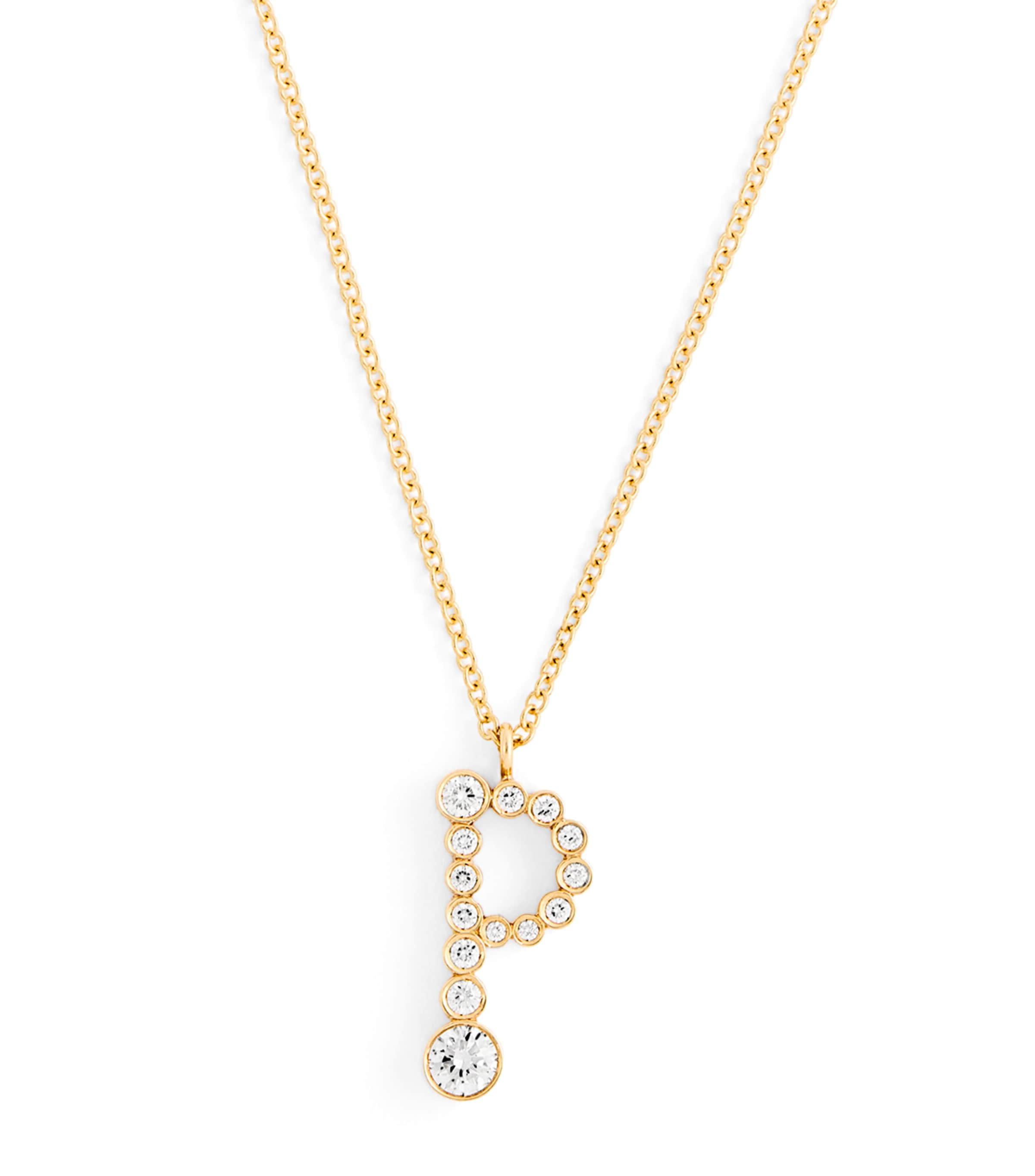 Sophie Bille Brahe Yellow Gold And Diamond Soprano 'p' Necklace In Gold