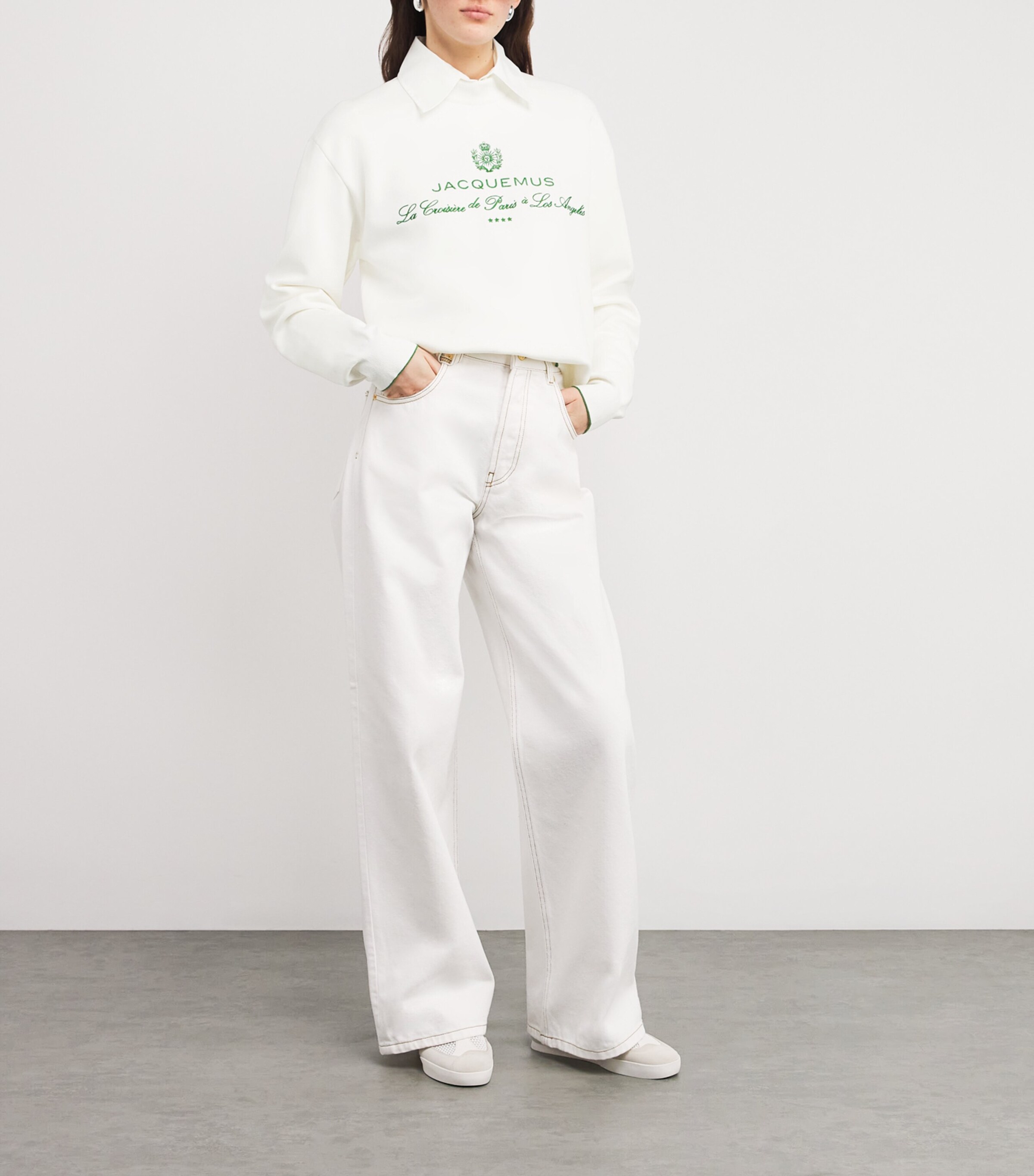 Jacquemus Womens Embroidered Logo Sweatshirt Hotel White Image 2