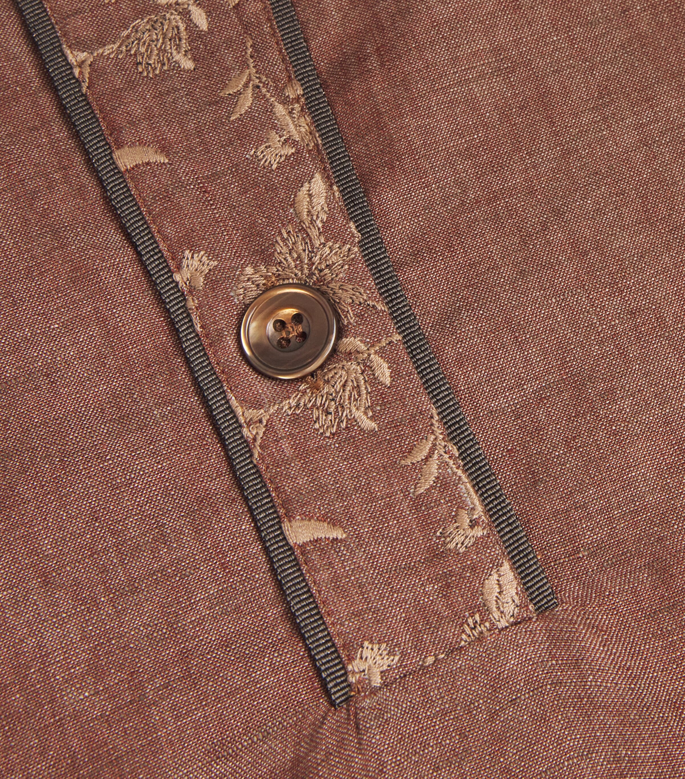 Eleventy Womens x Harrods Linen Embroidered Collared Shirt Vicuna Image 5