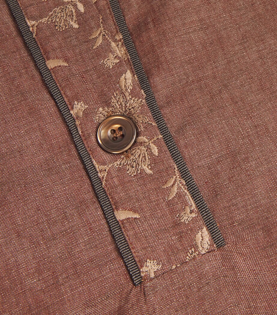 x Harrods Linen Embroidered Collared Shirt VICUNA Image 5