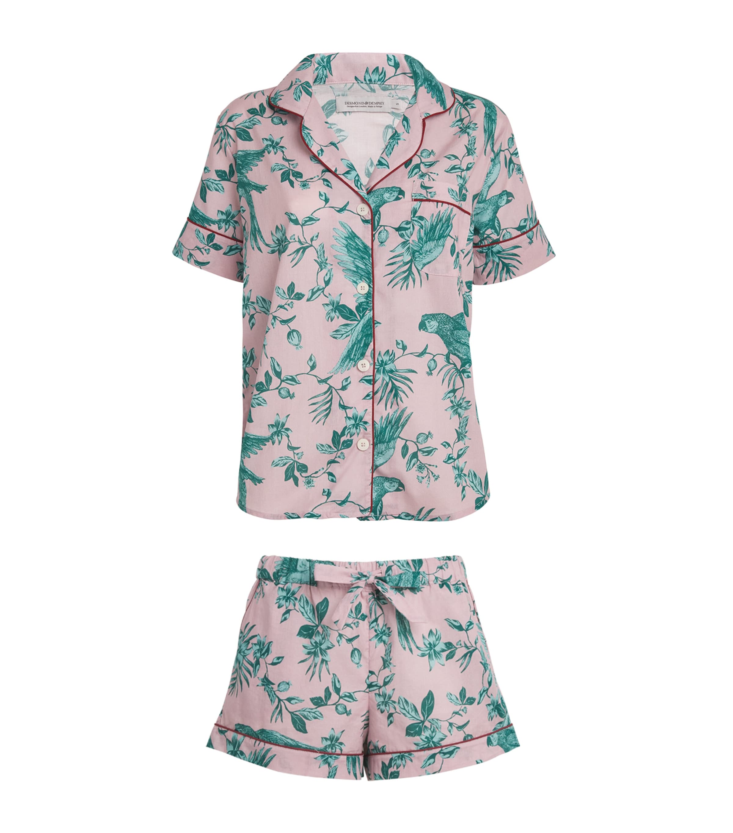 Desmond & Dempsey Short-sleeve Bromley Parrot Pyjama Set In Pink