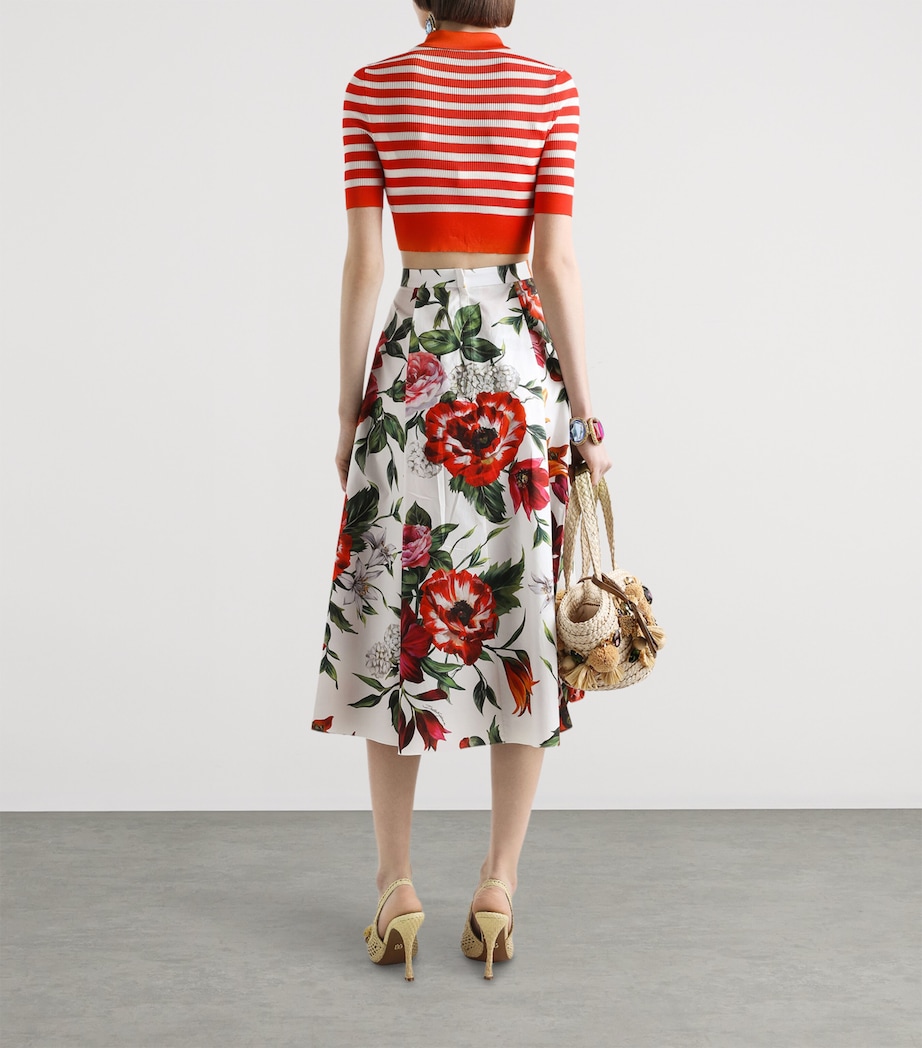 Cotton Poplin Pleated Floral Print Midi Skirt HA5PB-ANEMONI GIGLI Image 3