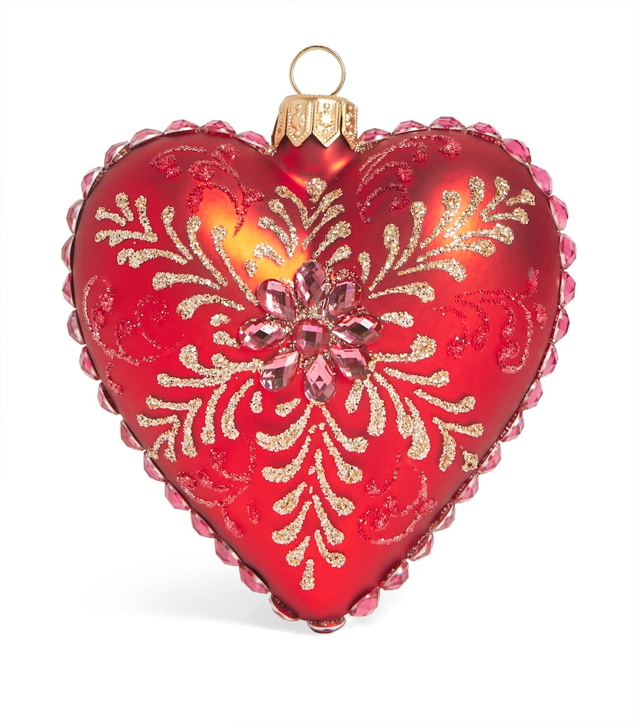 Harrods Glittery Heart Bauble Red Matt Image 1