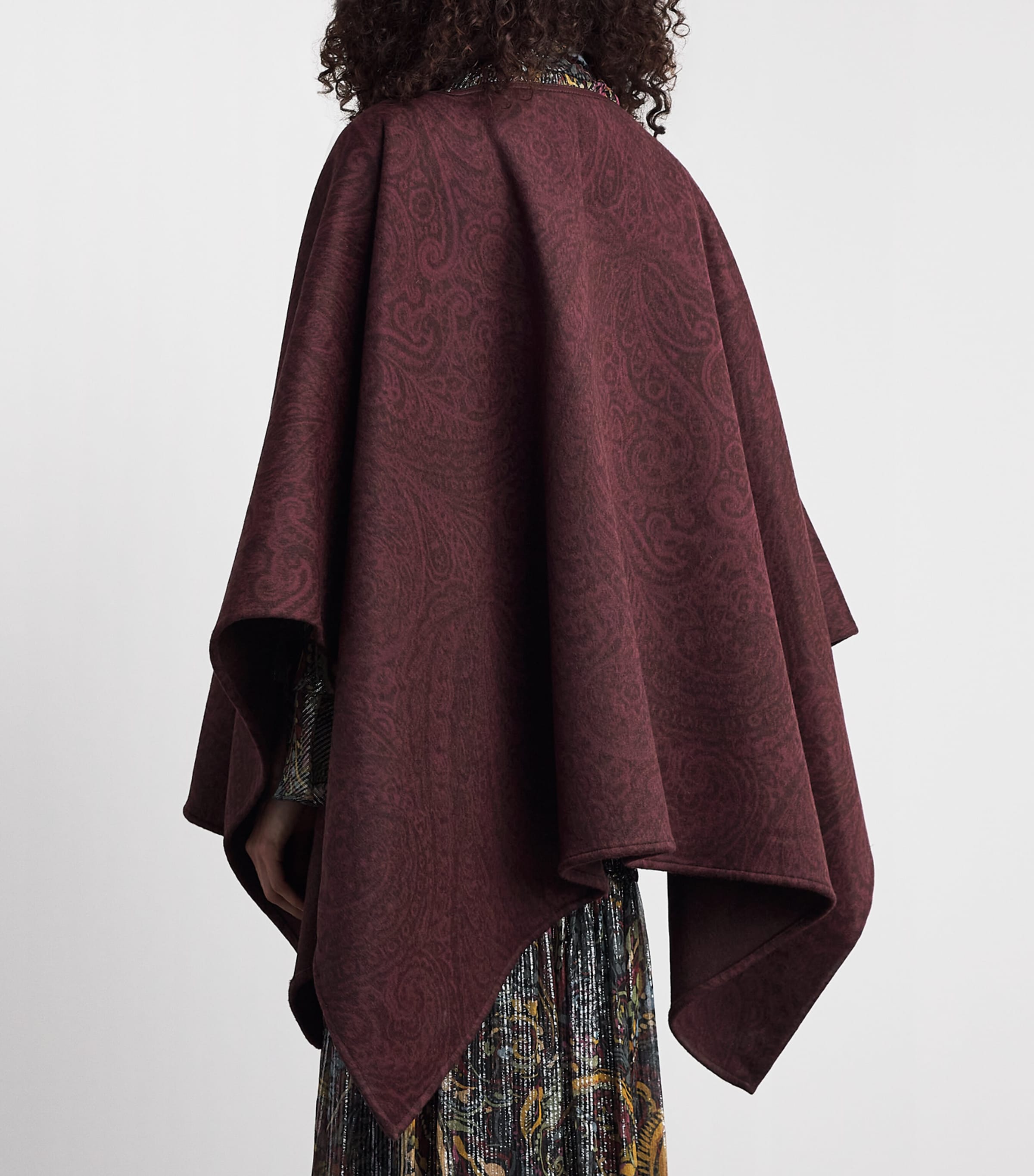 Etro Womens Wool-Blend Paisley V-Neck Cape Burgundy Image 5