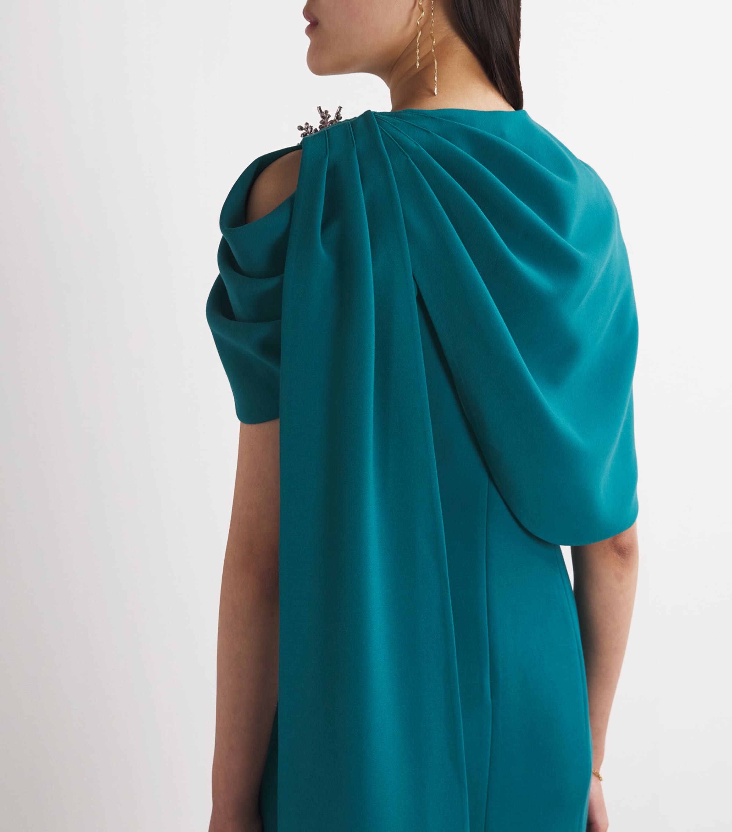 Embellished Isolde Fitted Cape Gown TEAL Image 4