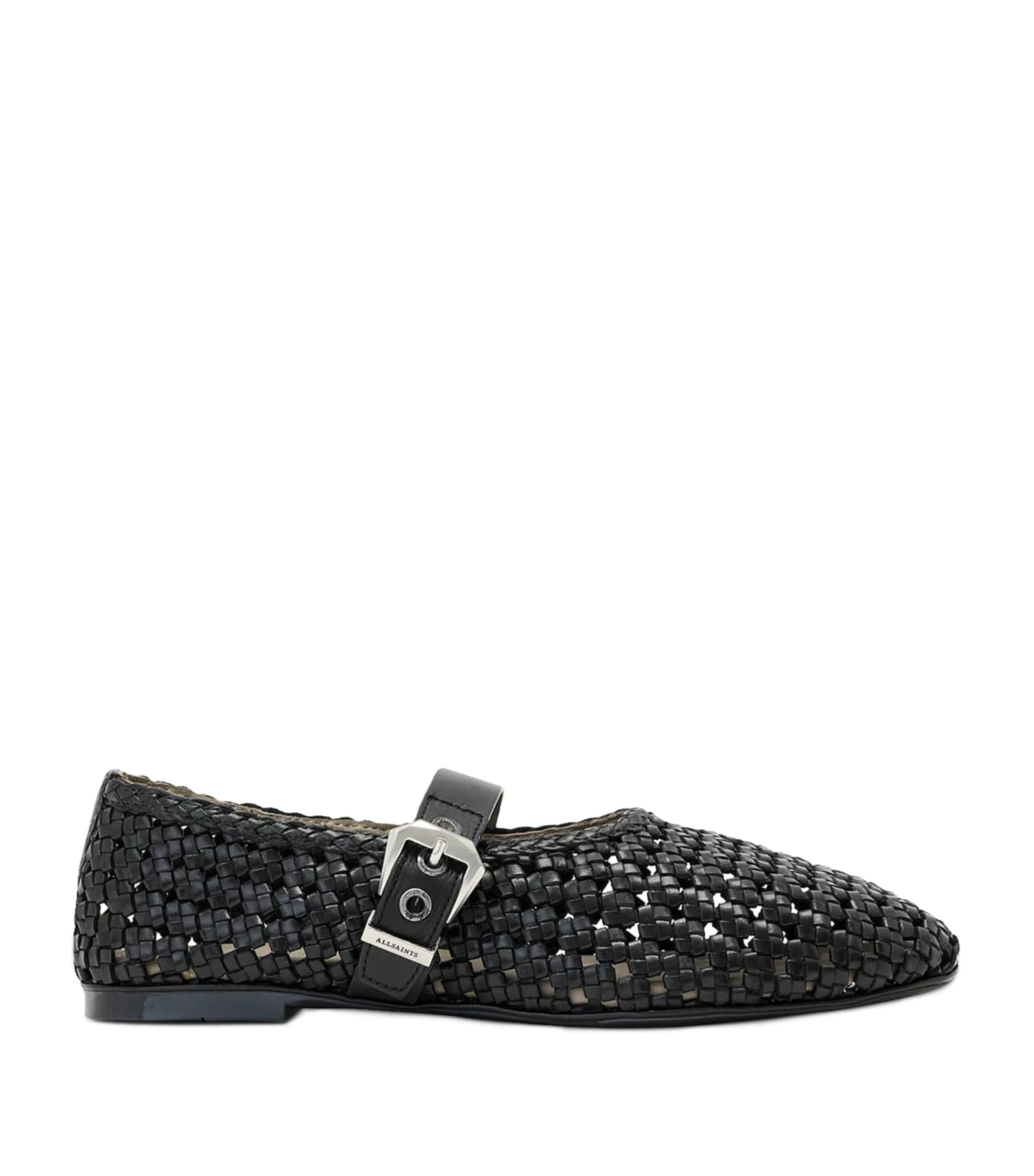 AllSaints Woven Leather Sabine Ballet Flats Black Image 1