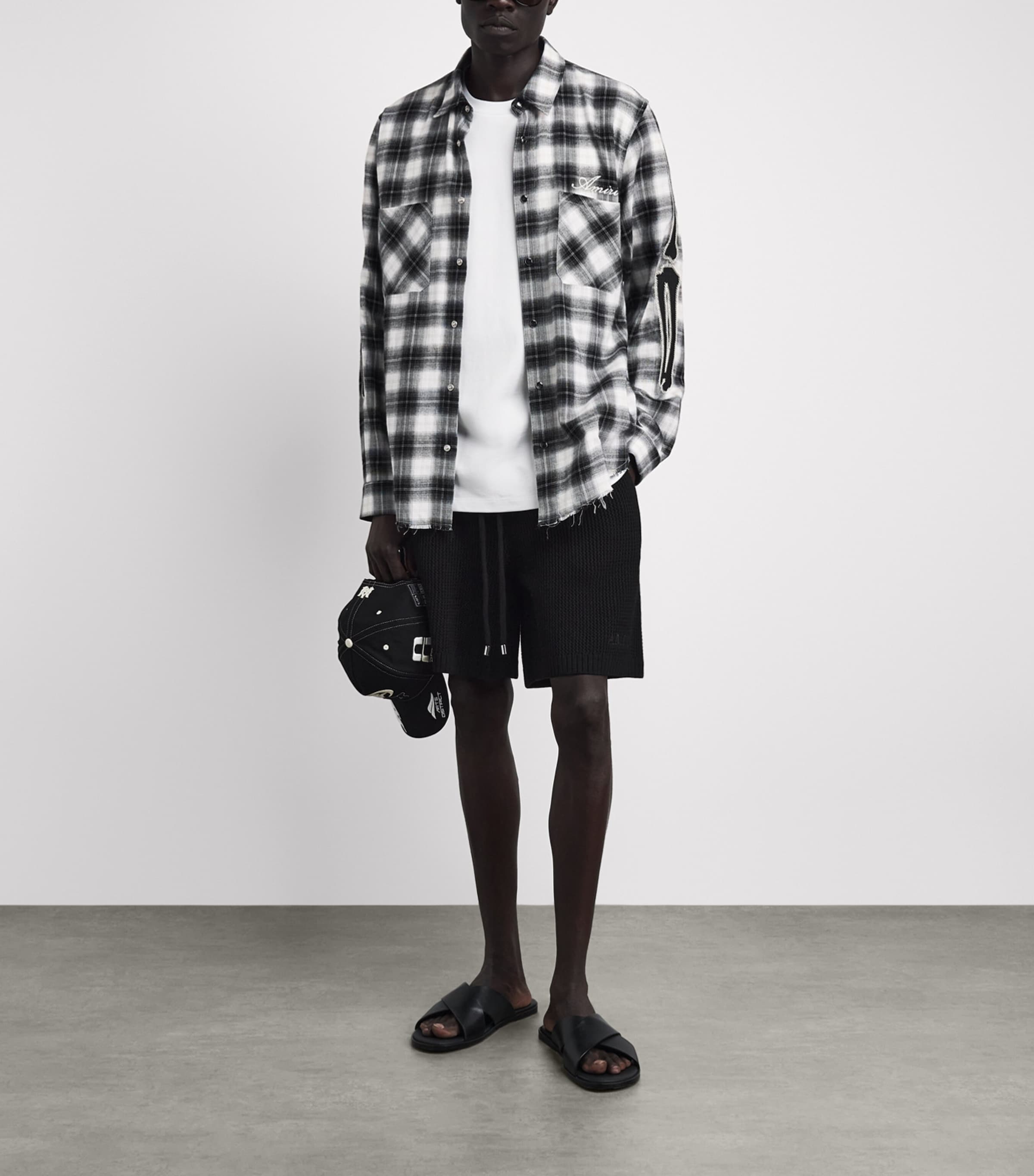 AMIRI Mens Cotton Crochet Mesh Shorts Black Image 2