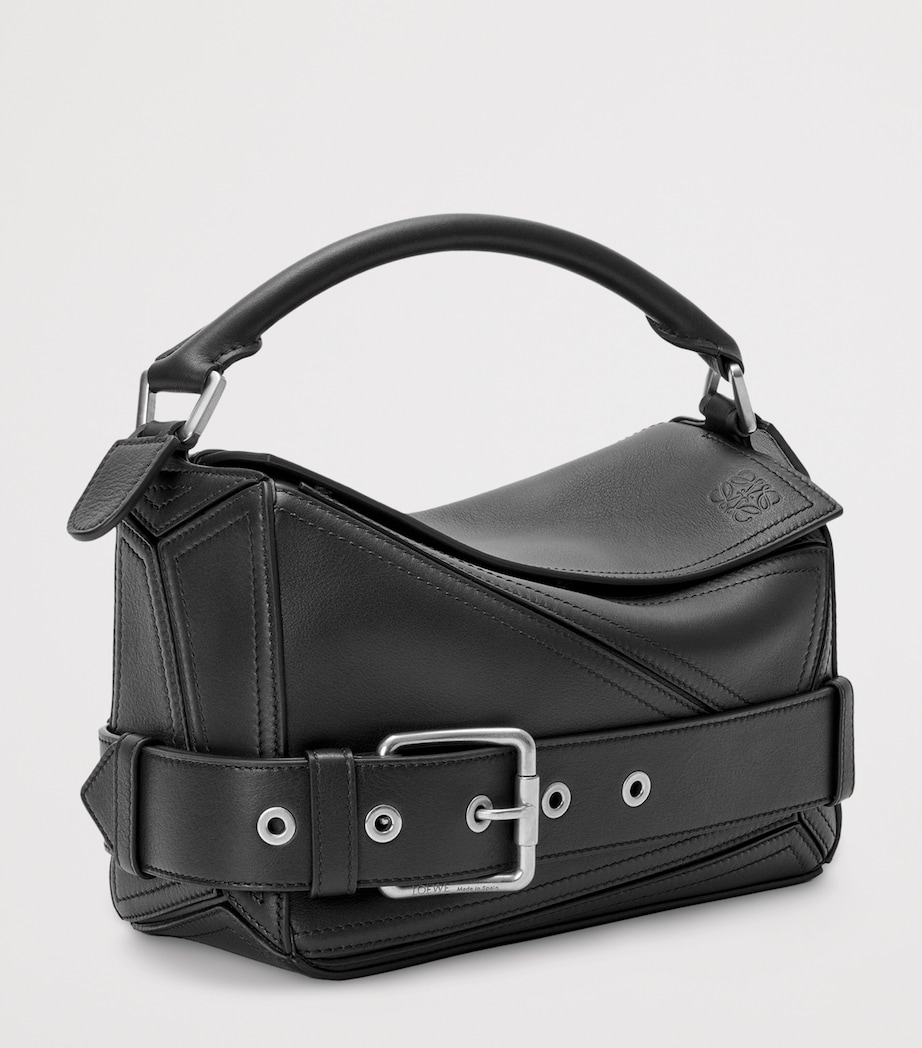 Small Leather Puzzle Biker Top-Handle Bag BLACK Image 2