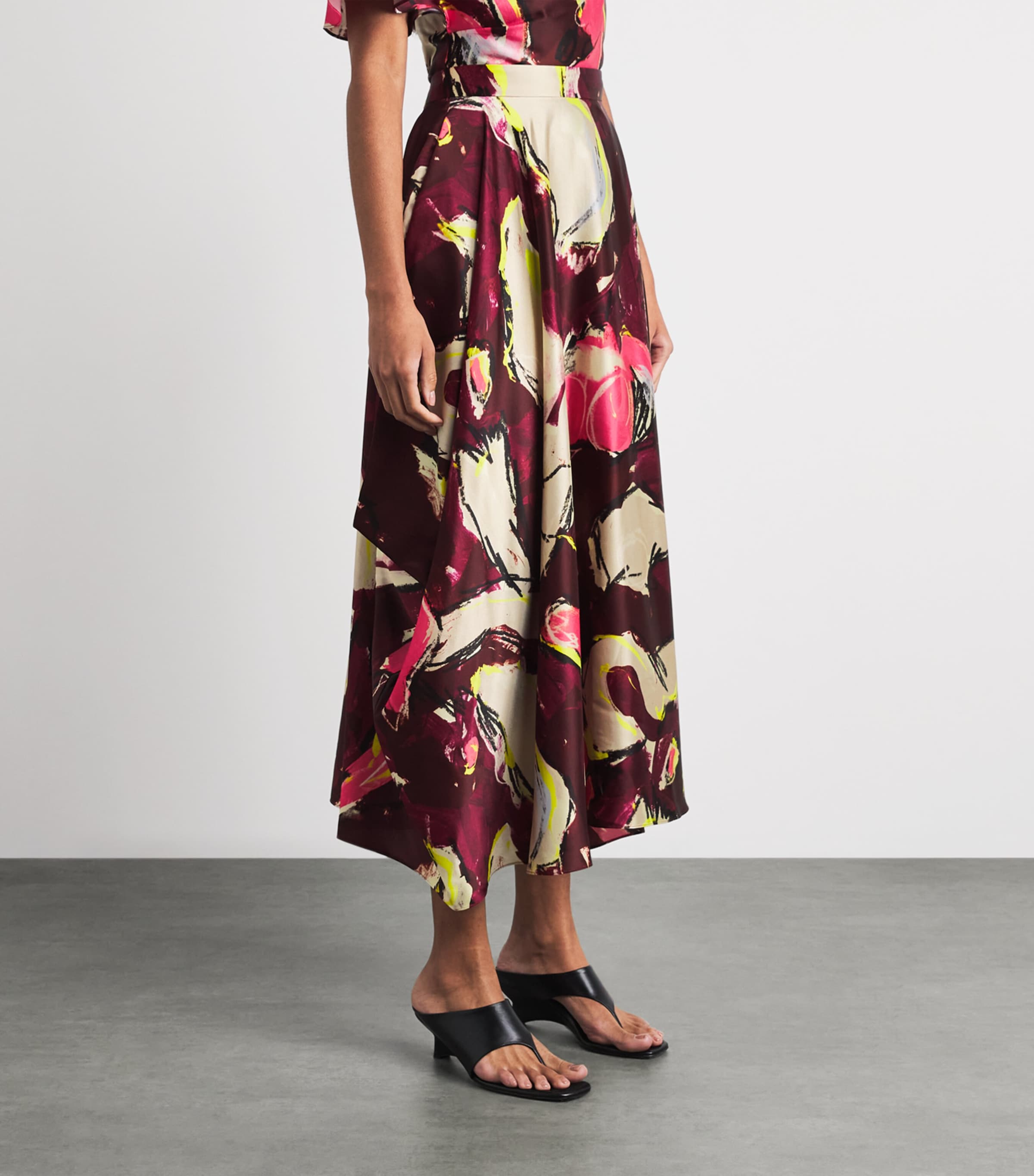 Roksanda Womens Satin Printed Amari Midi Skirt Brushburgundy Image 4