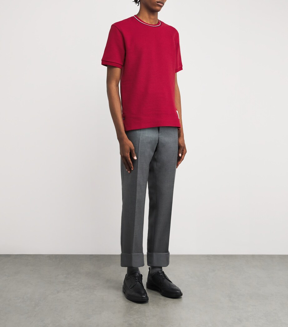 Thom Browne Mens Cotton Rib-Cuff T-Shirt Burgundy Image 2