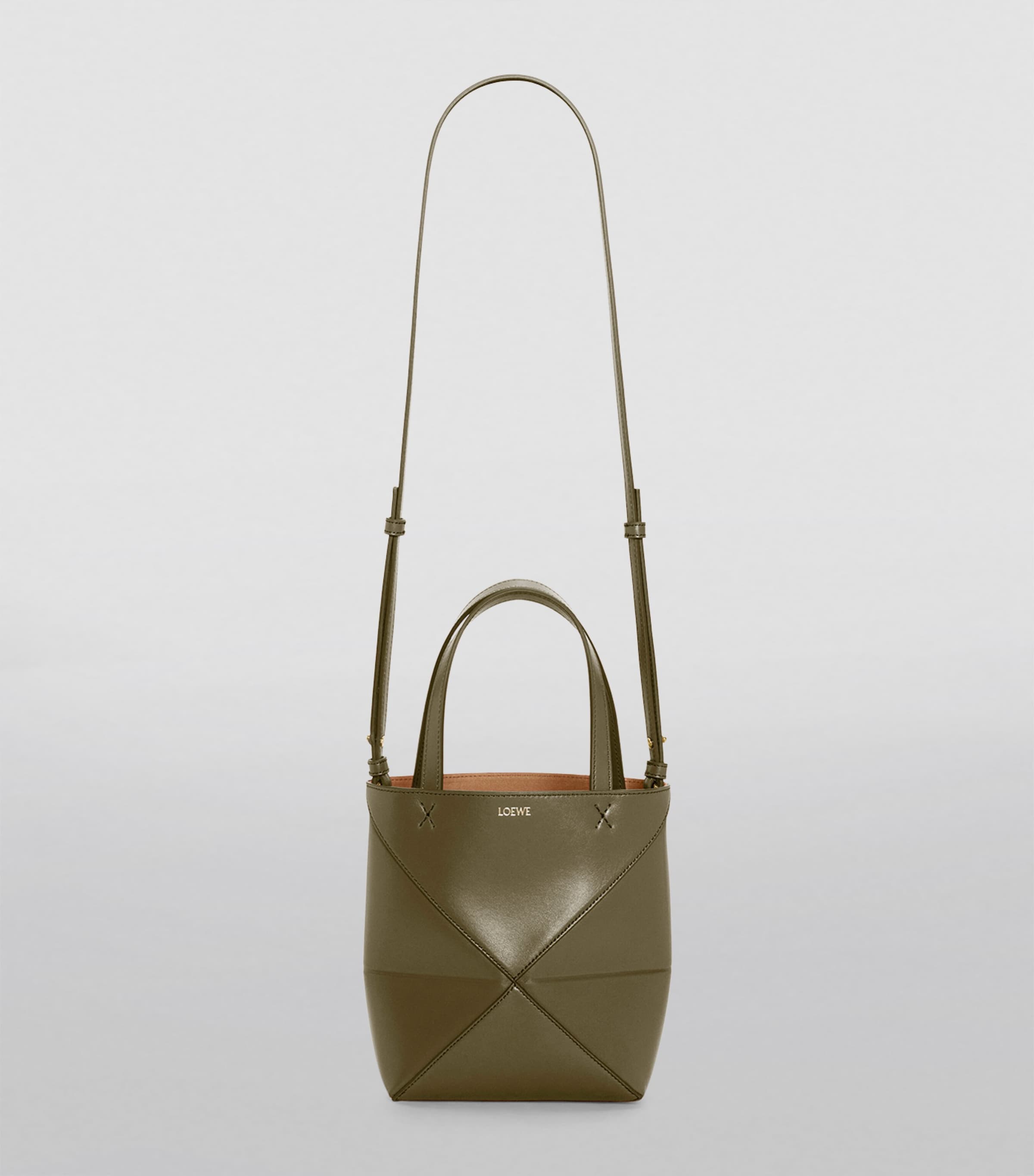 LOEWE トートバッグ A657V25X01 PUZZLE FOLD TOTE MINI Medium Puzzle Fold tote in shiny calfskin Beige - LOEWE