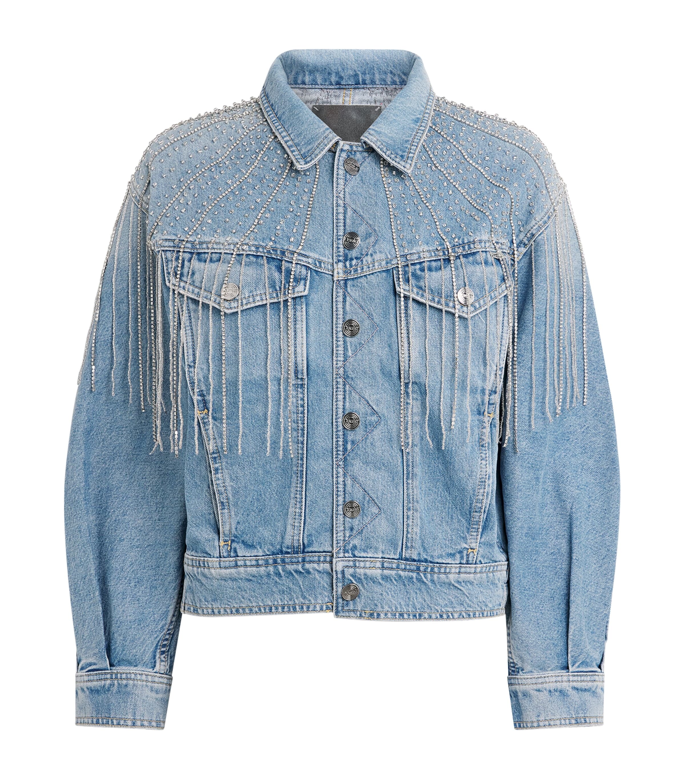 MOTHER Womens Embellished The Fly Away Denim Jacket Sprkl Emrgncy Kit Image 1