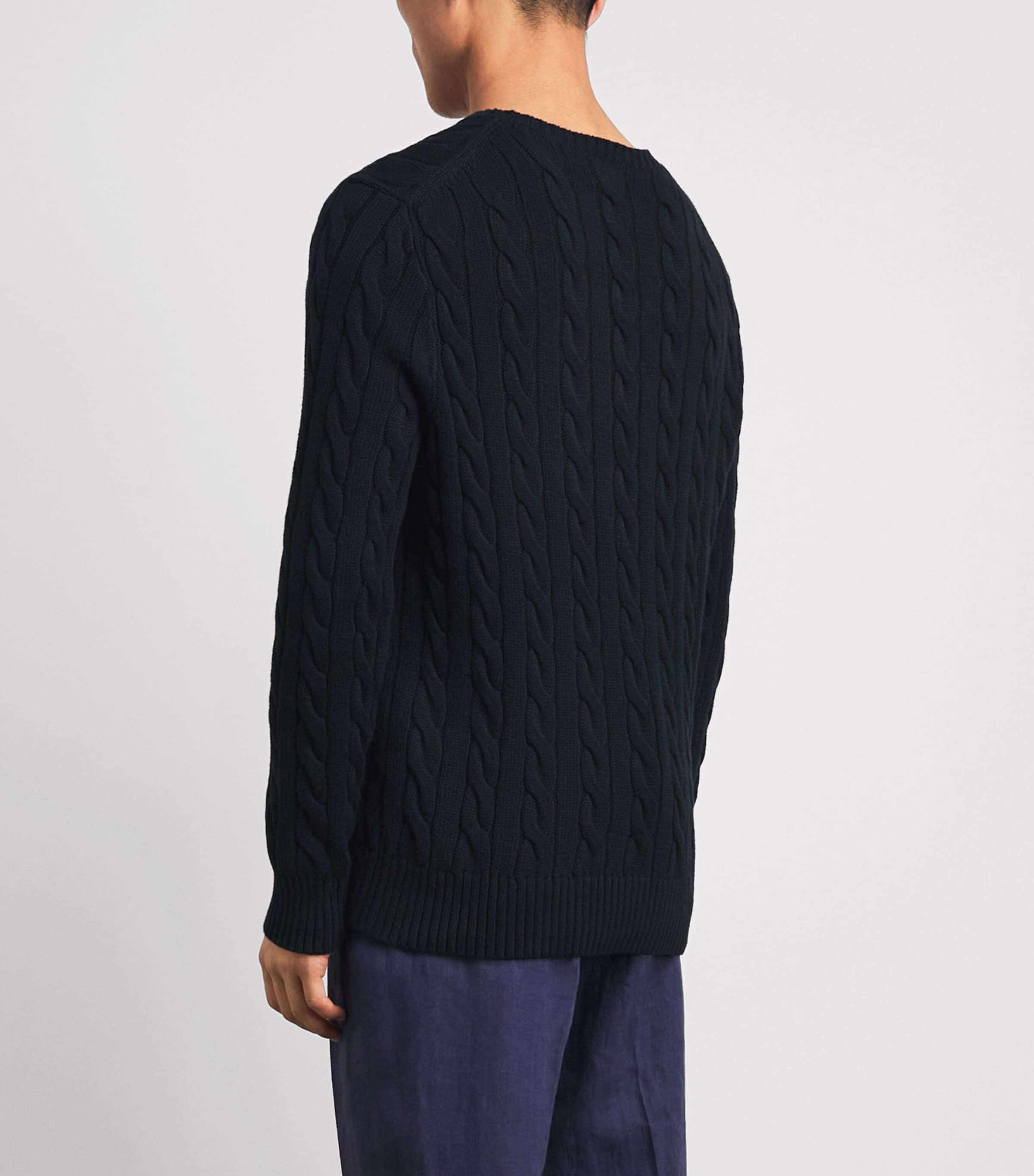 Polo Ralph Lauren Mens Cotton Cable-Knit Polo Pony Sweater Hnter Nvy Pp Image 5