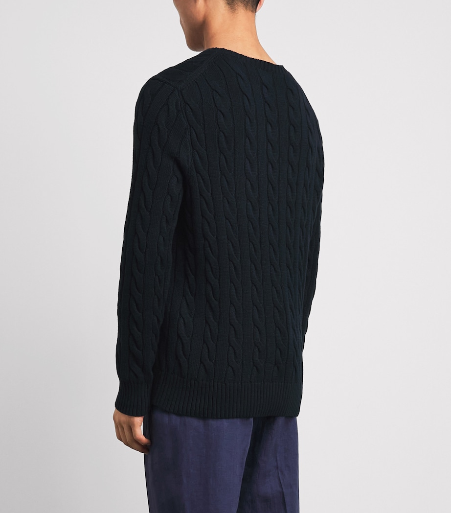 Polo Ralph Lauren Mens Cotton Cable-Knit Polo Pony Sweater Hnter Nvy Pp Image 5