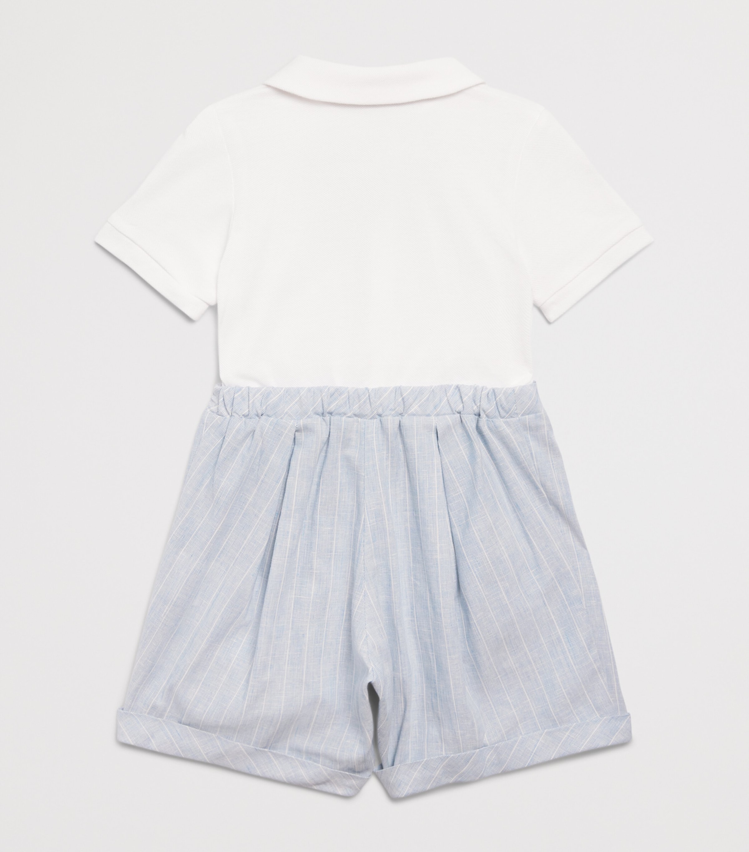 Monnalisa Cotton Stripe Bow Tie Playsuit (1-9 Months) White+cloud Image 2