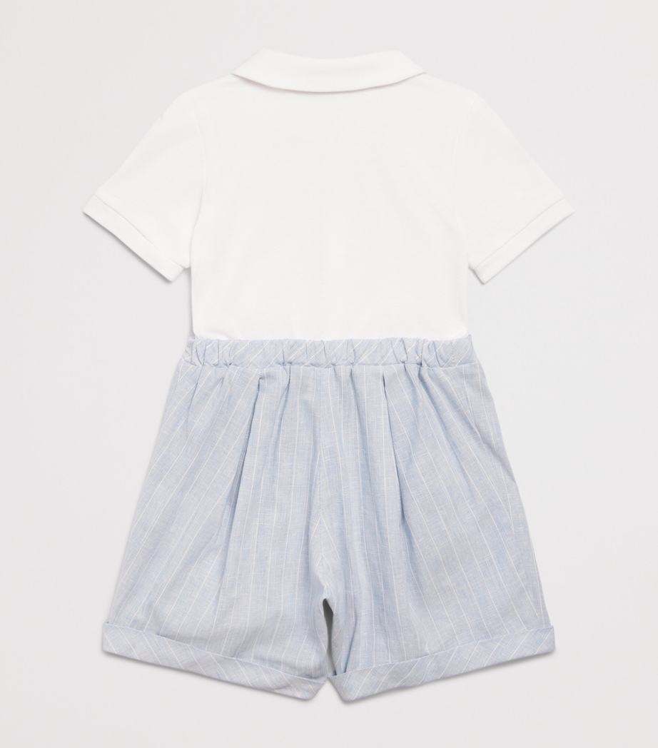 Monnalisa Cotton Stripe Bow Tie Playsuit (1-9 Months) White+cloud Image 2