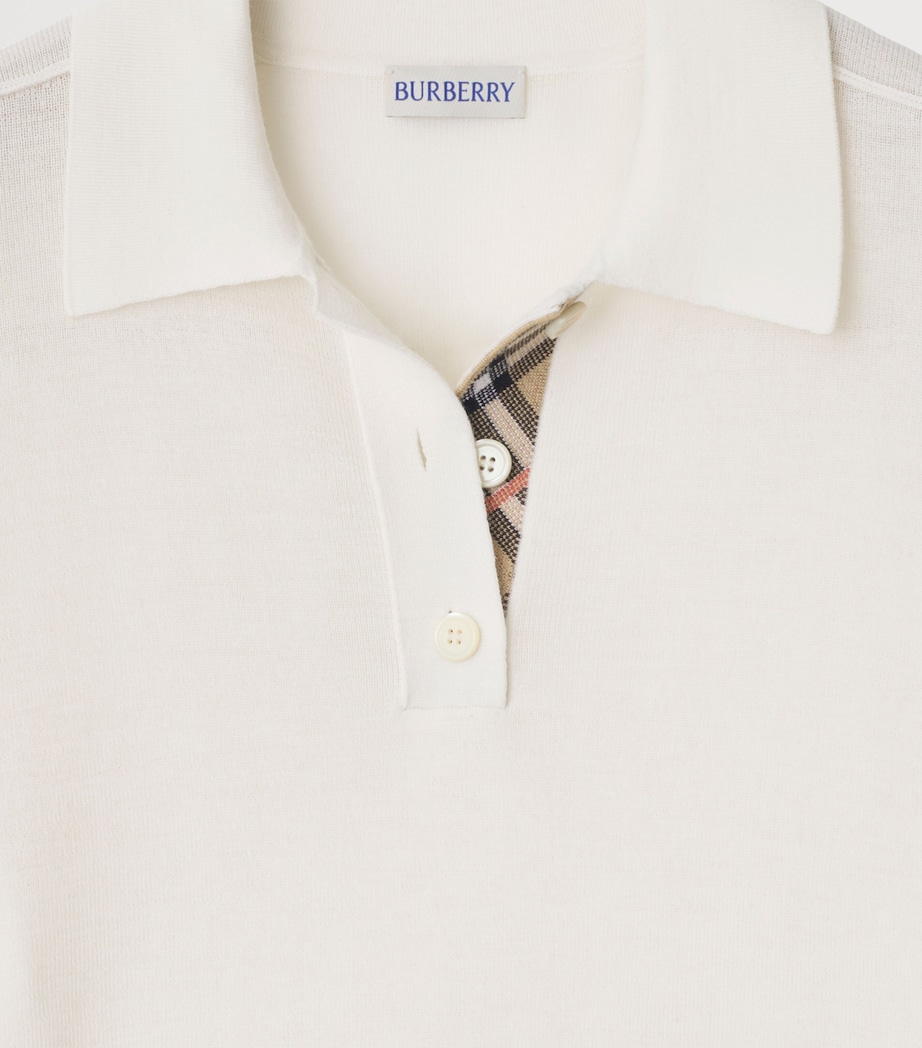 Burberry Womens Wool Check-Trim Polo Shirt Chalk Image 5