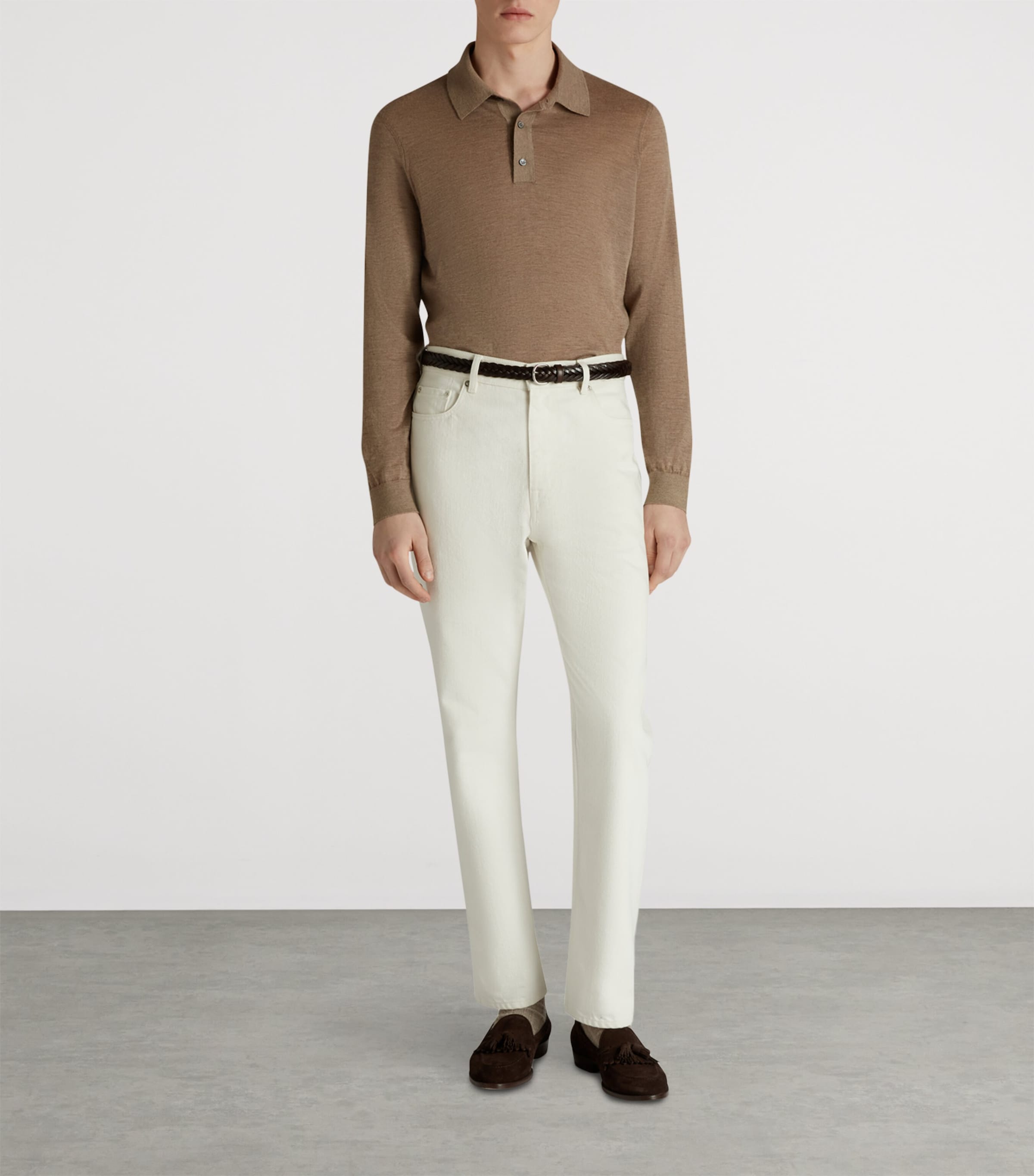 Superfine Cashmere Long-Sleeve Polo Shirt 254MID NATURAL Image 2