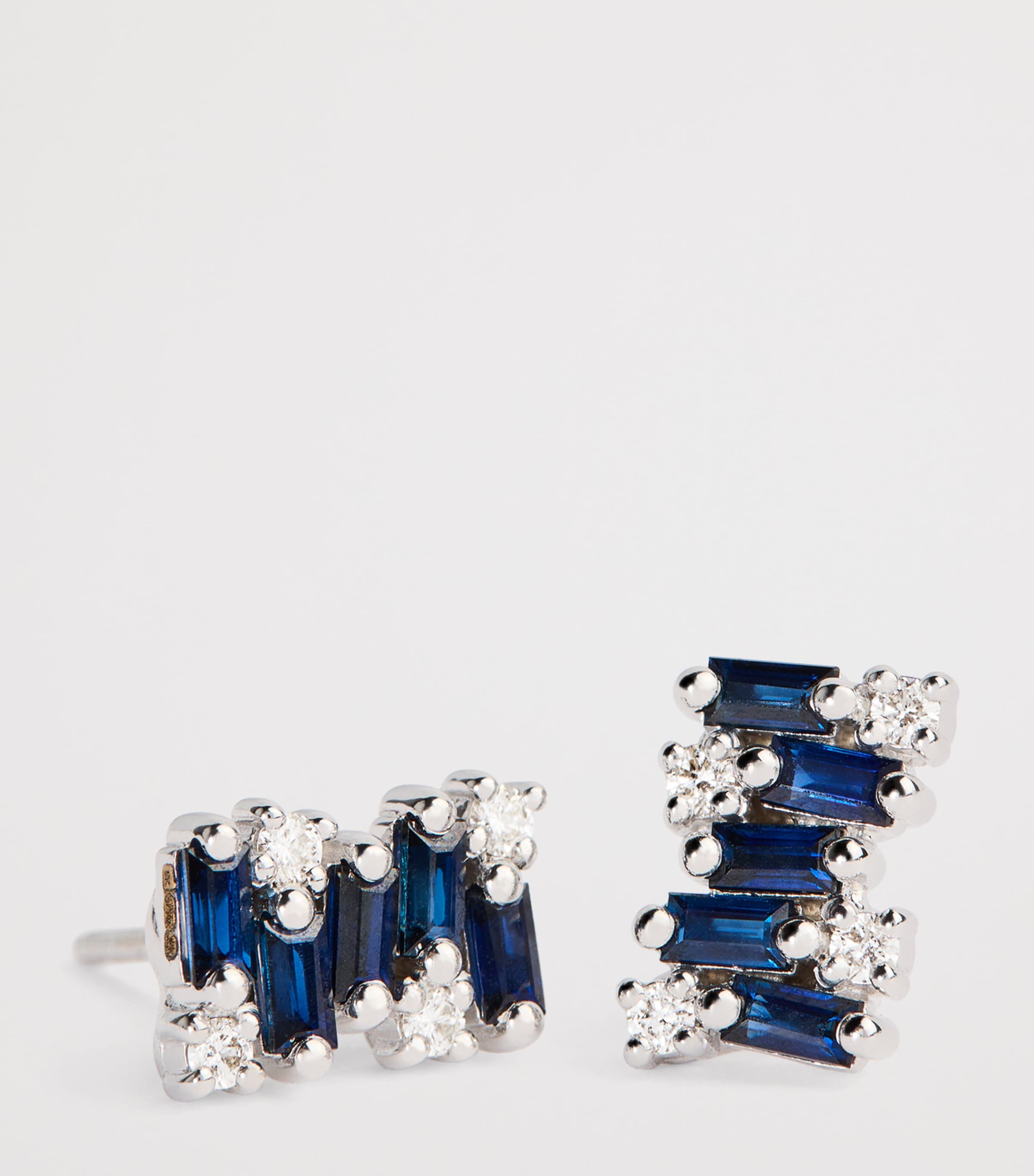 White Gold, Sapphire and Diamond Shimmer Stud Earrings 18K WG/WD Image 6