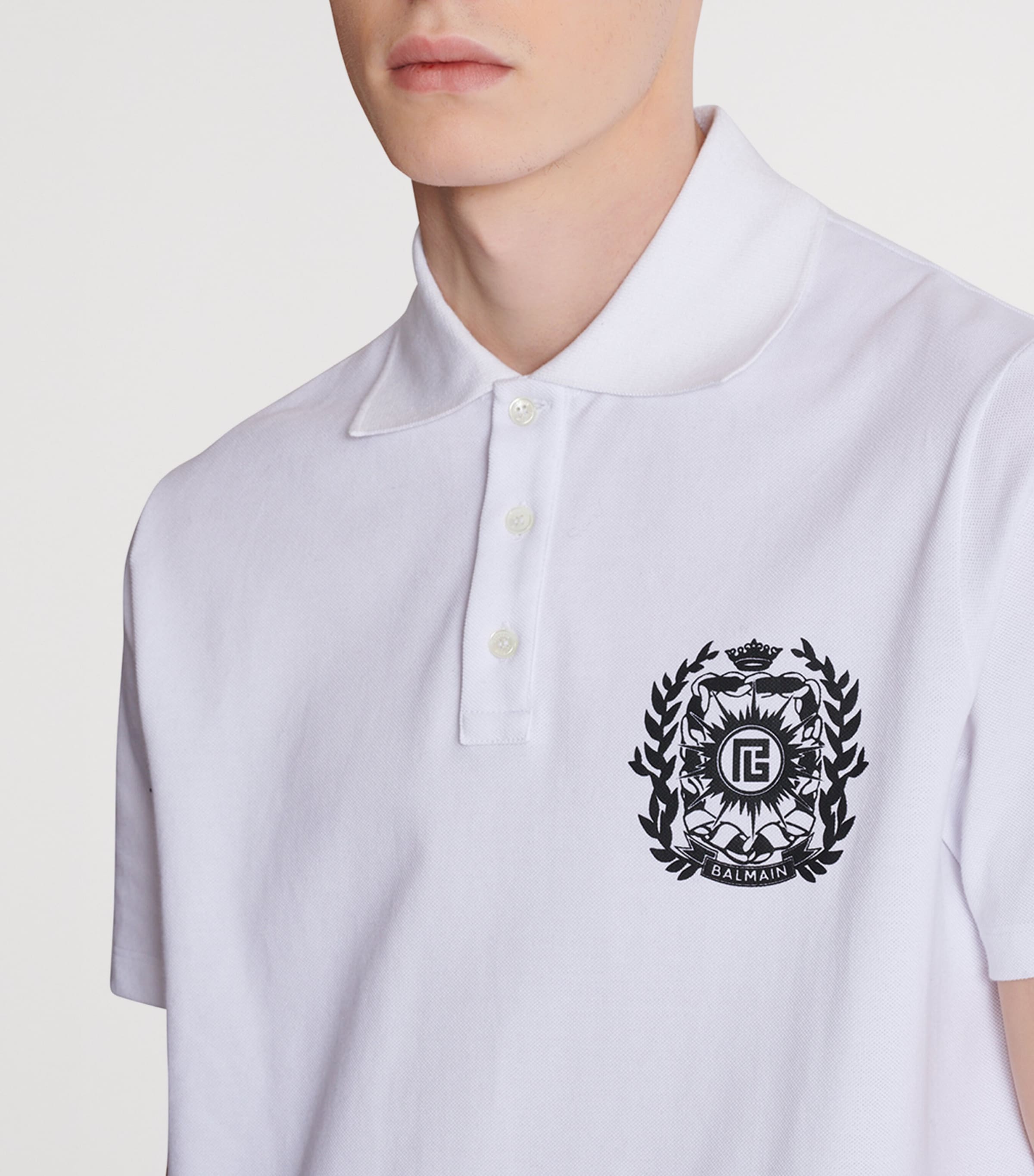 Cotton Crest Print Polo Shirt GAB BLANC/NOIR Image 2
