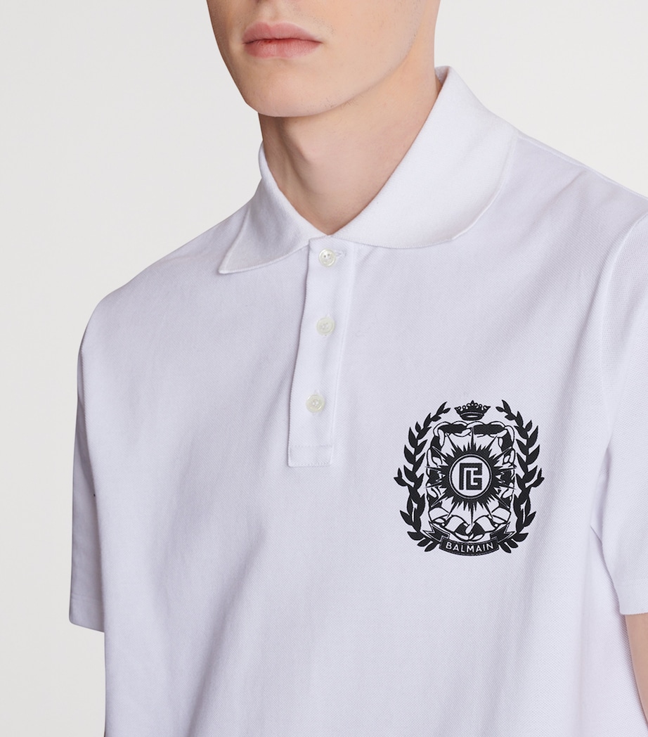 Cotton Crest Print Polo Shirt GAB BLANC/NOIR Image 2
