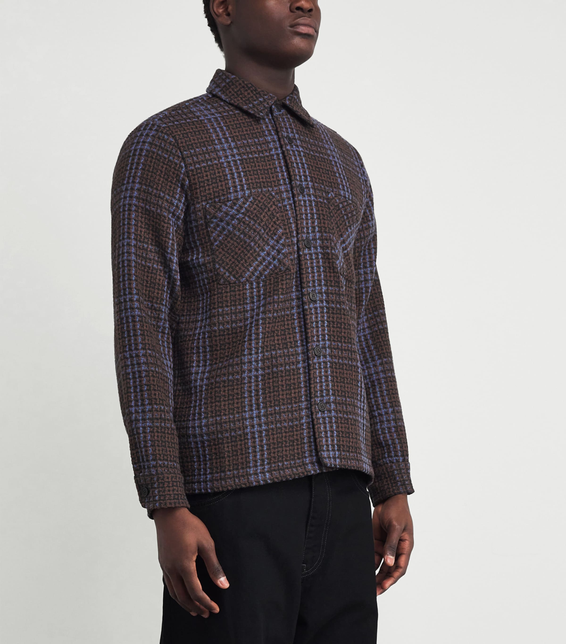Cotton-Blend Skate Check Whiting Overshirt BROWN / BLUE Image 3
