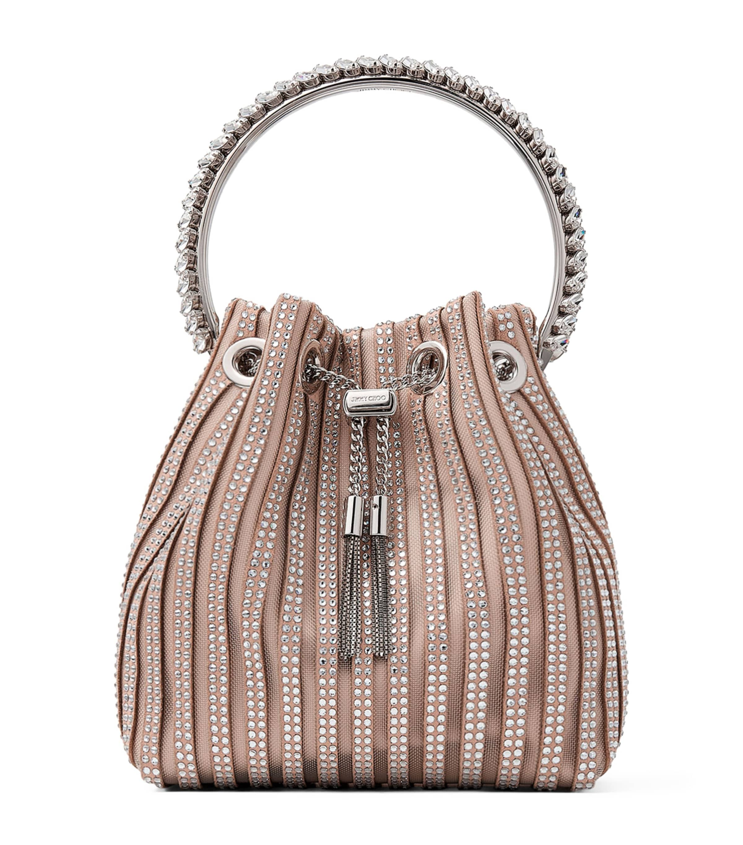 JIMMY CHOO SUEDE CRYSTAL-EMBELLISHED BON BON BAG 