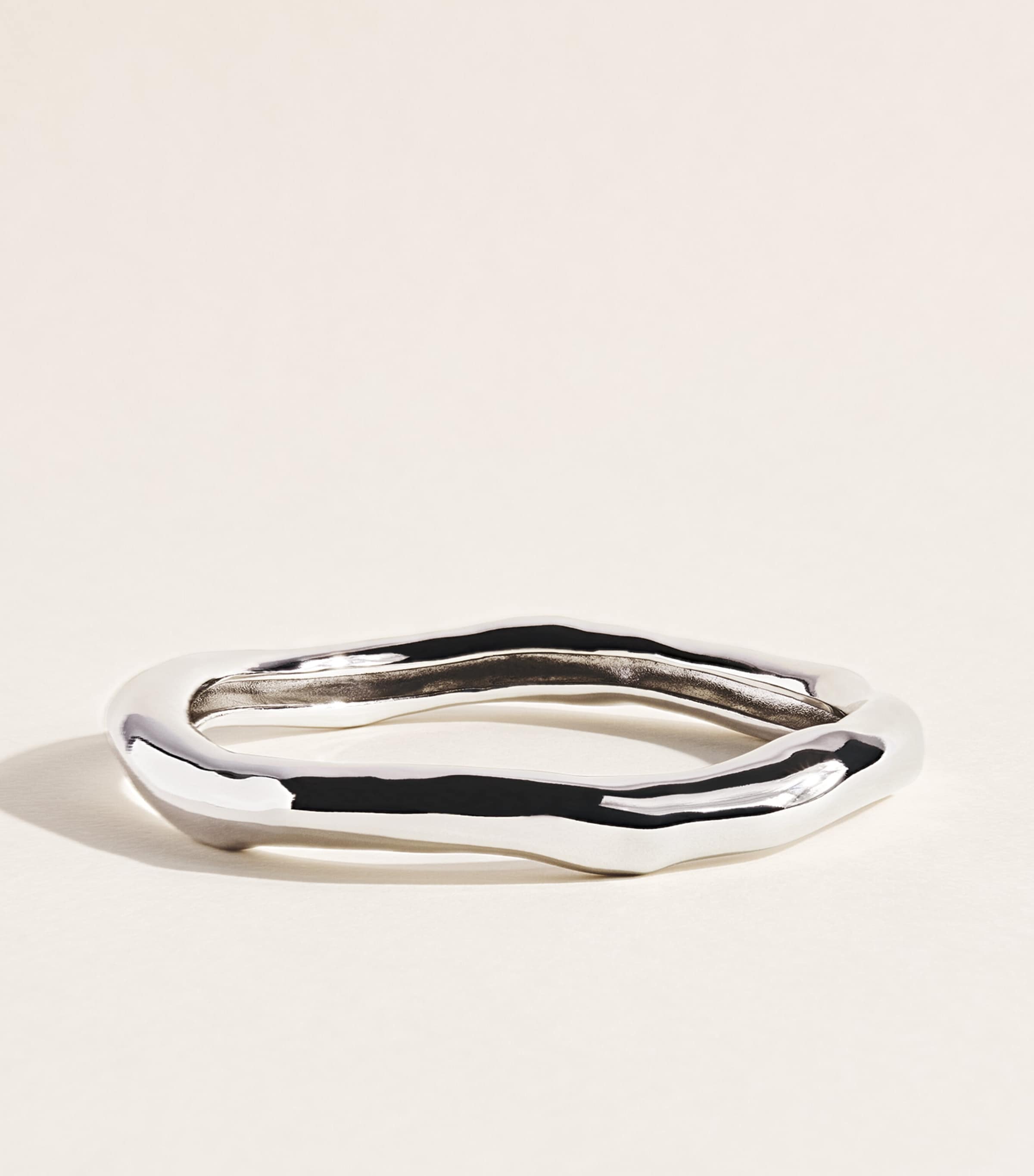 Alexis Bittar Large Rhodium-Plated Molten Bangle No Stone Silver Image 1