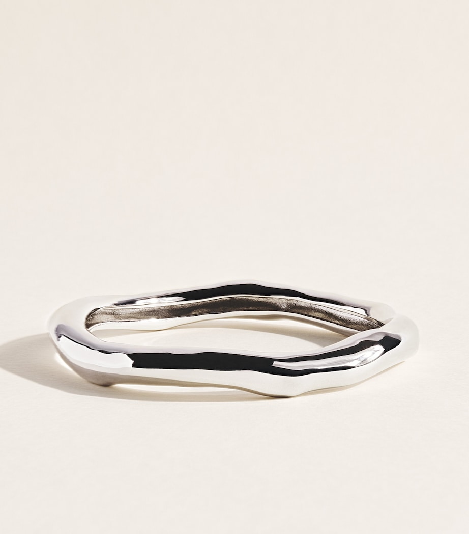 Alexis Bittar Large Rhodium-Plated Molten Bangle No Stone Silver Image 1
