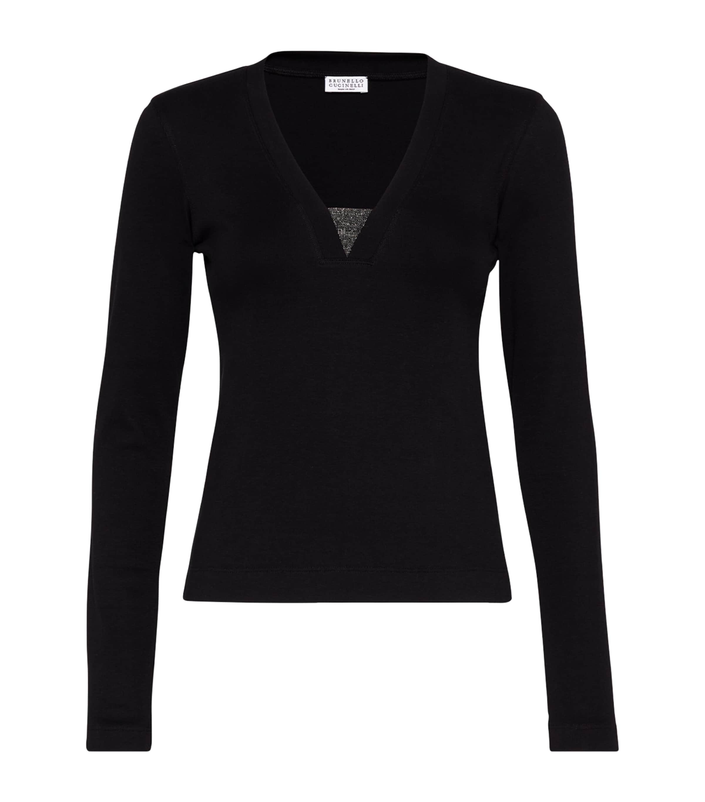 Brunello Cucinelli Womens Stretch-Cotton Monili-Detail T-Shirt Image 1