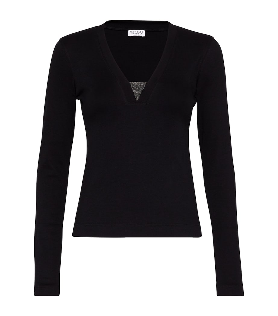 Stretch-Cotton Monili-Detail T-Shirt C101 Image 1