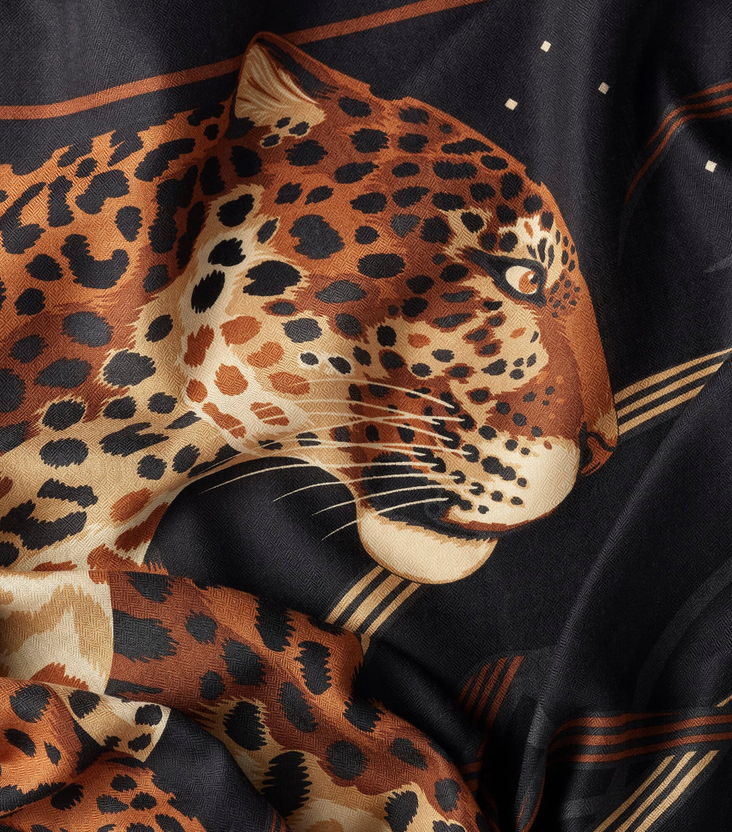Cashmere-Silk Panther in the Jungle Scarf BLACK Image 2